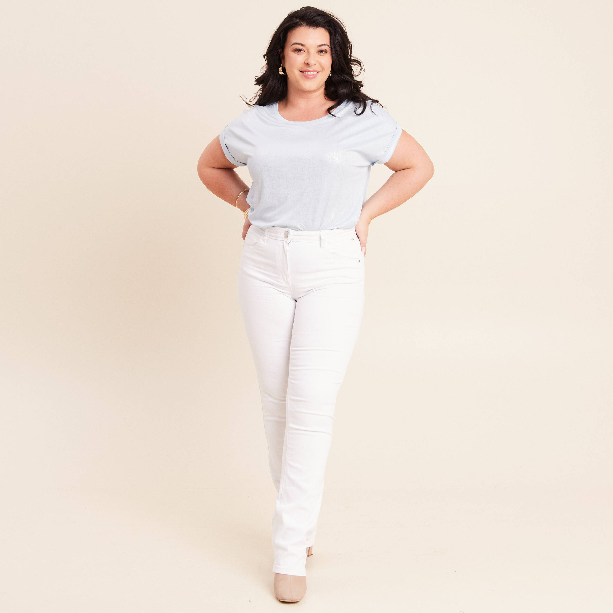 Jean coupe droite taille haute blanc femme