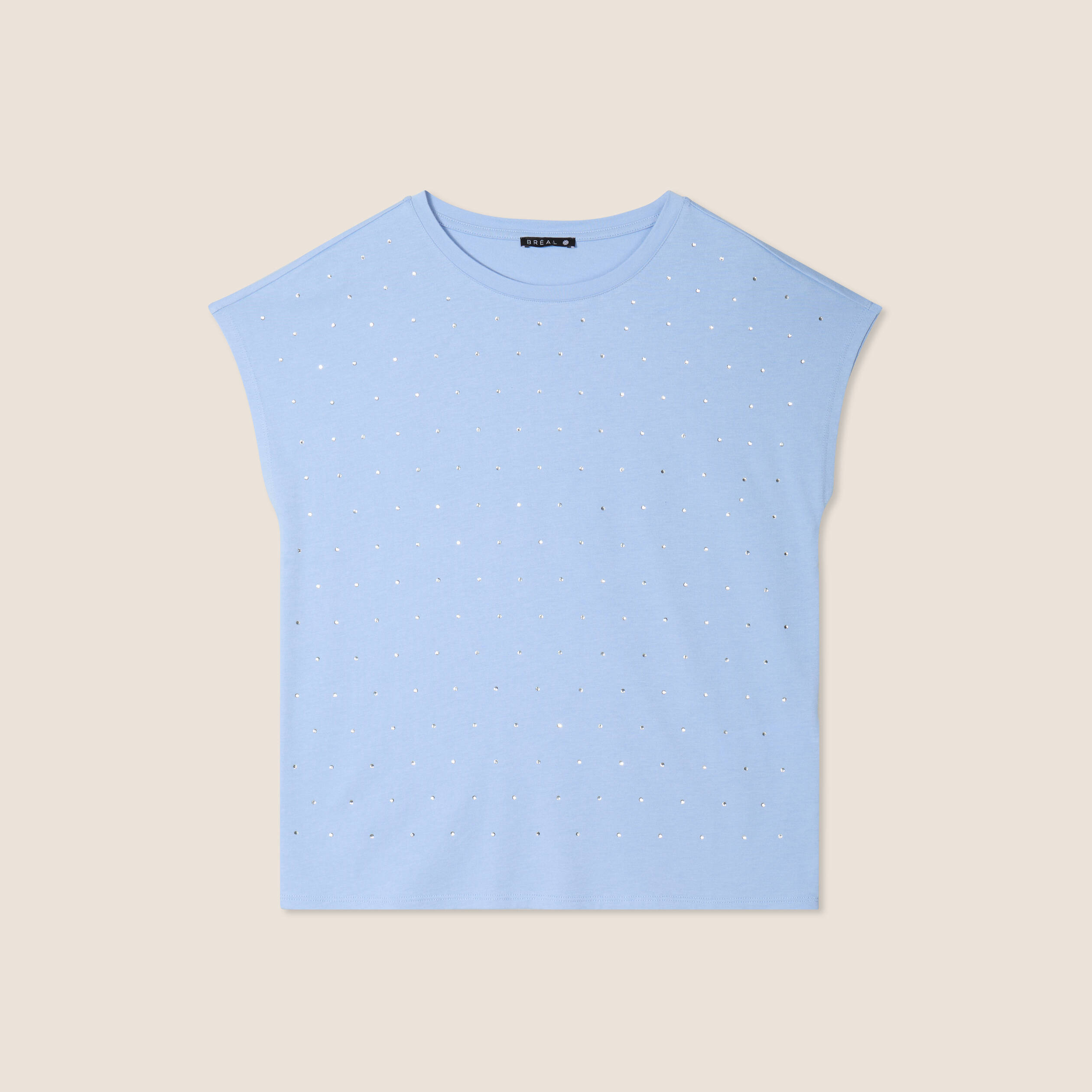 t shirt manches courtes strass bleu ciel femme T-shirt manches courtes strass bleu ciel femme
