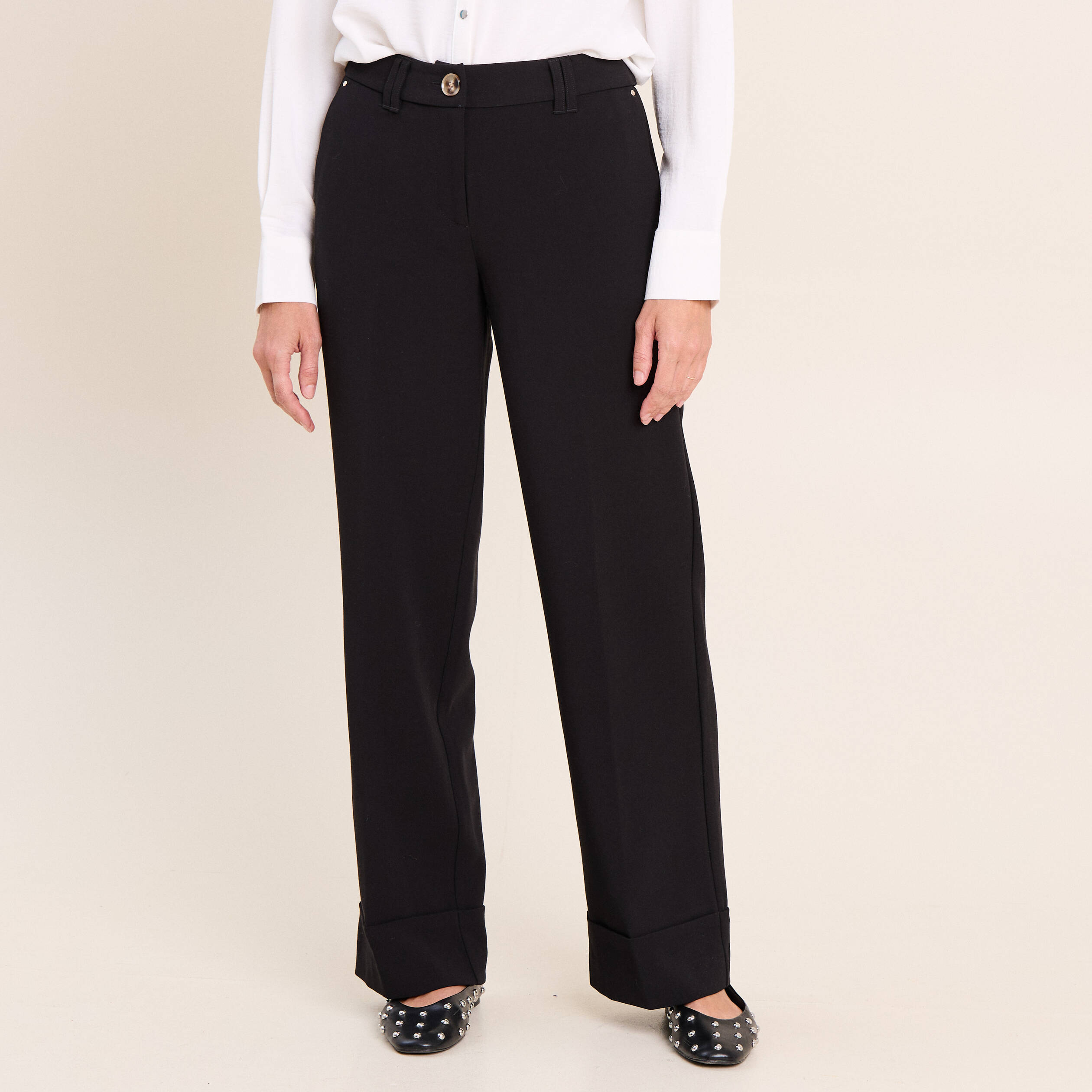 Pantalon taille haute fluide noir femme