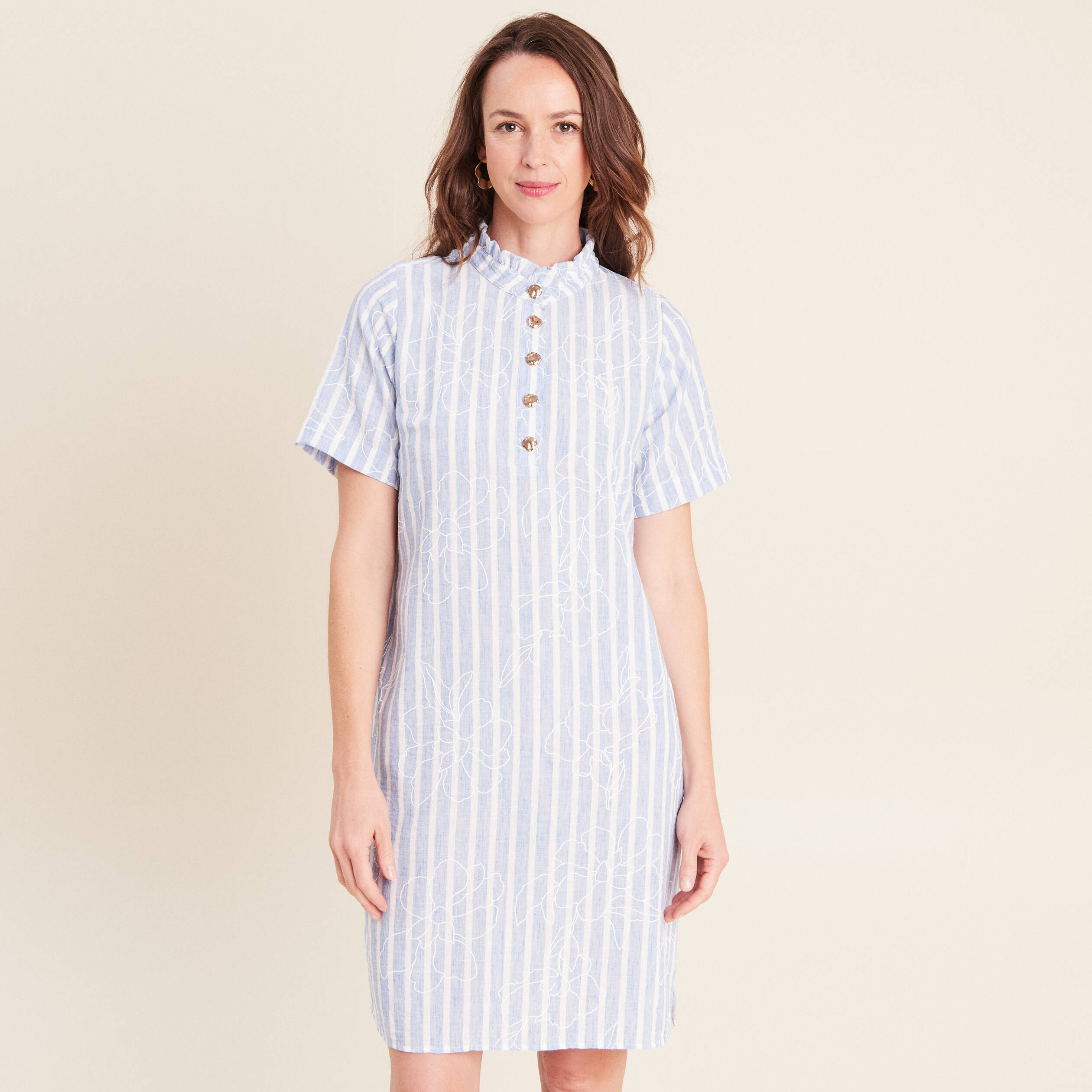 Robe droite courte col montant bleu femme
