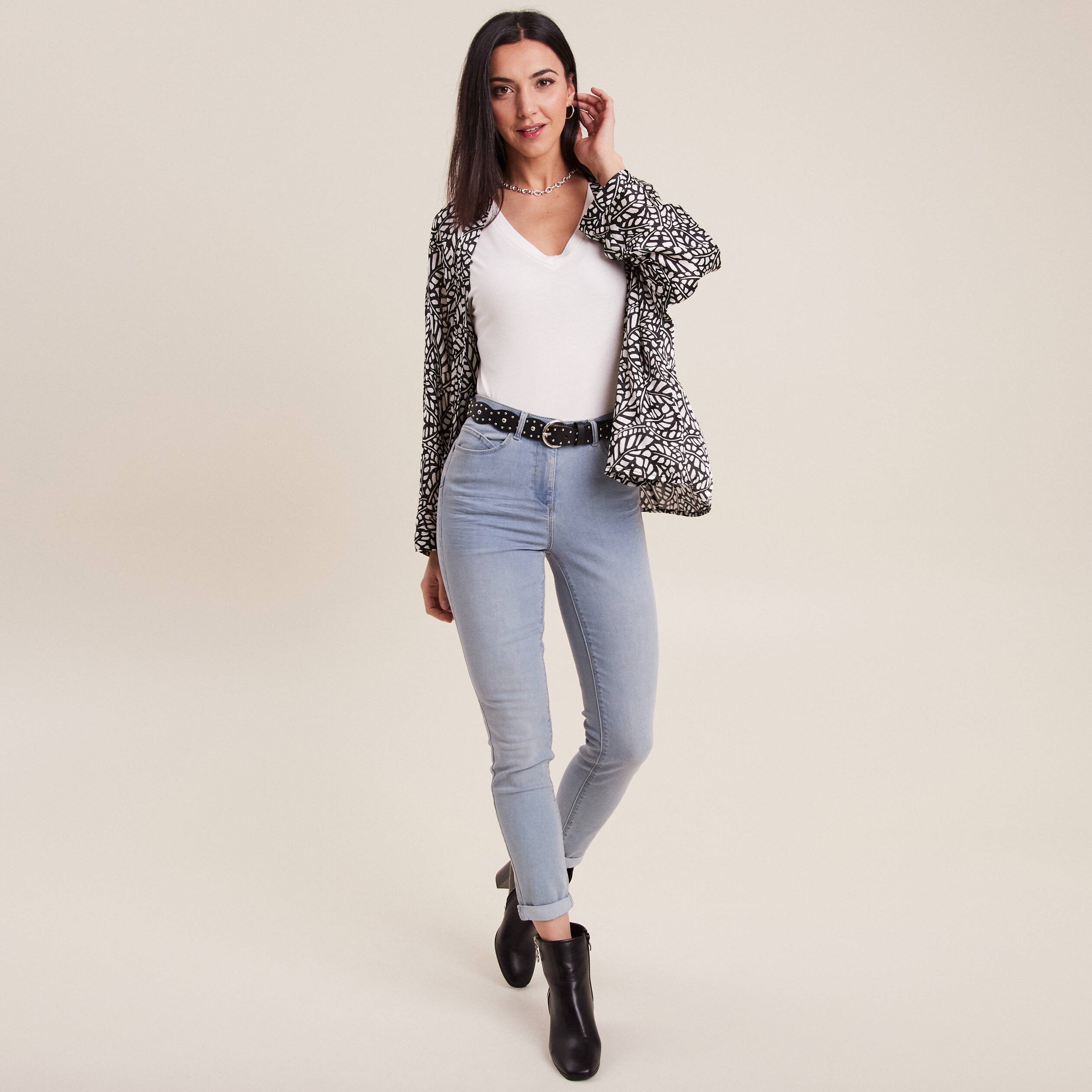 Jeans ajusté taille standard 7/8ème denim baby bleu femme