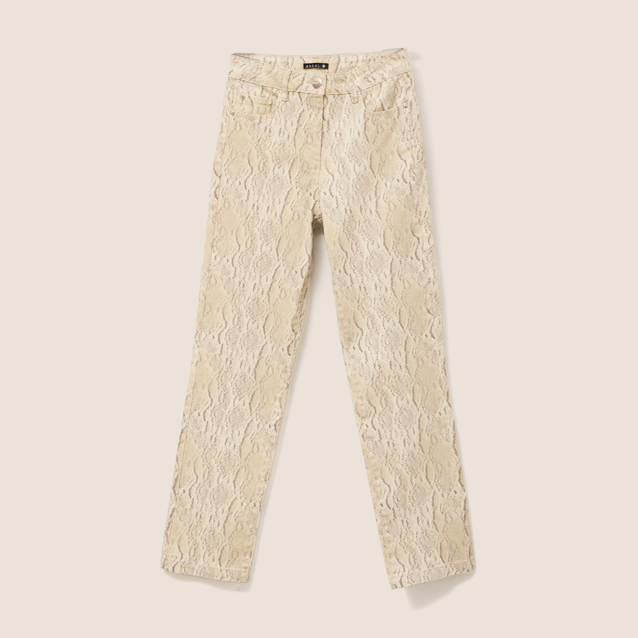 Pantalon 7/8ème taille haute beige femme