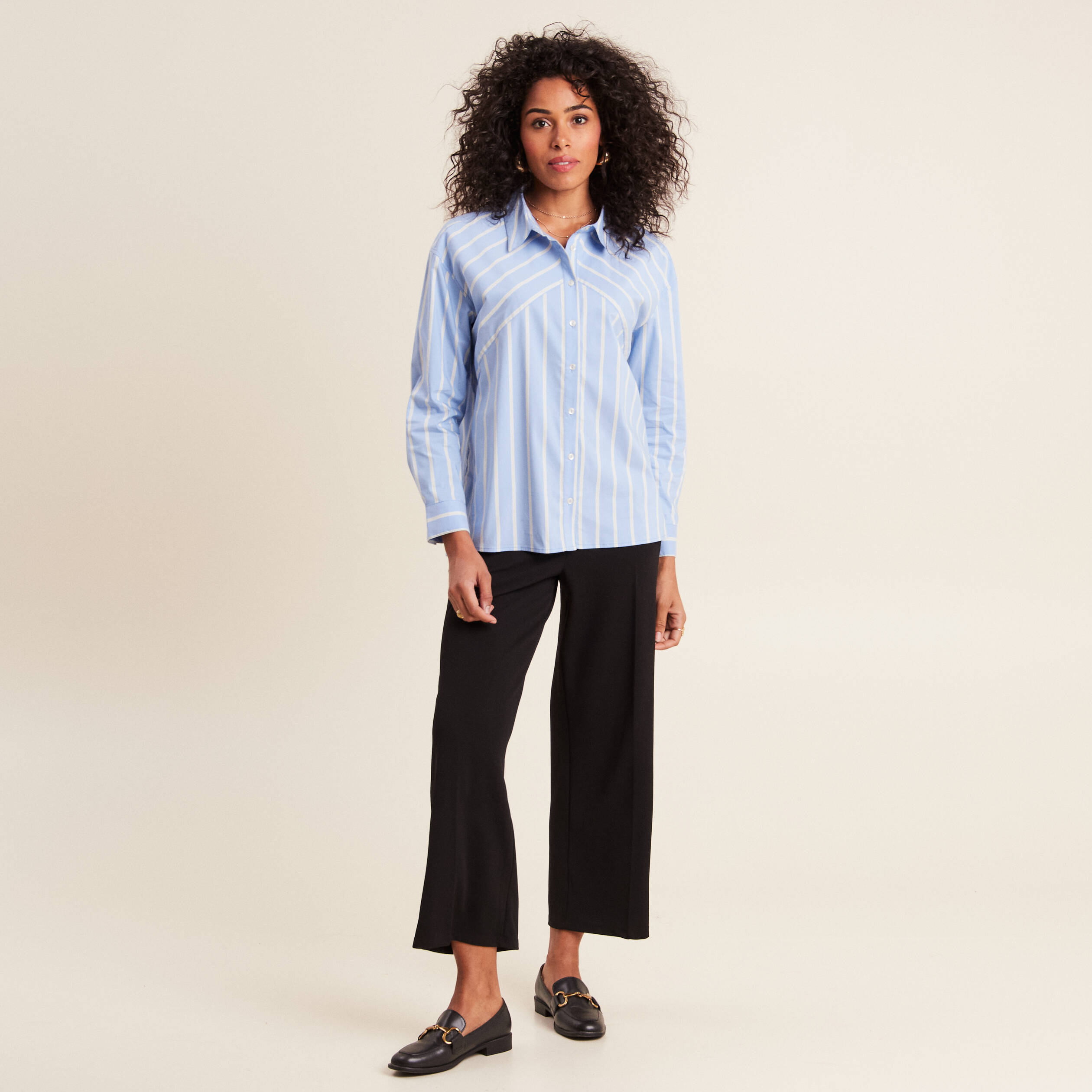 Chemise manches longues bleu femme
