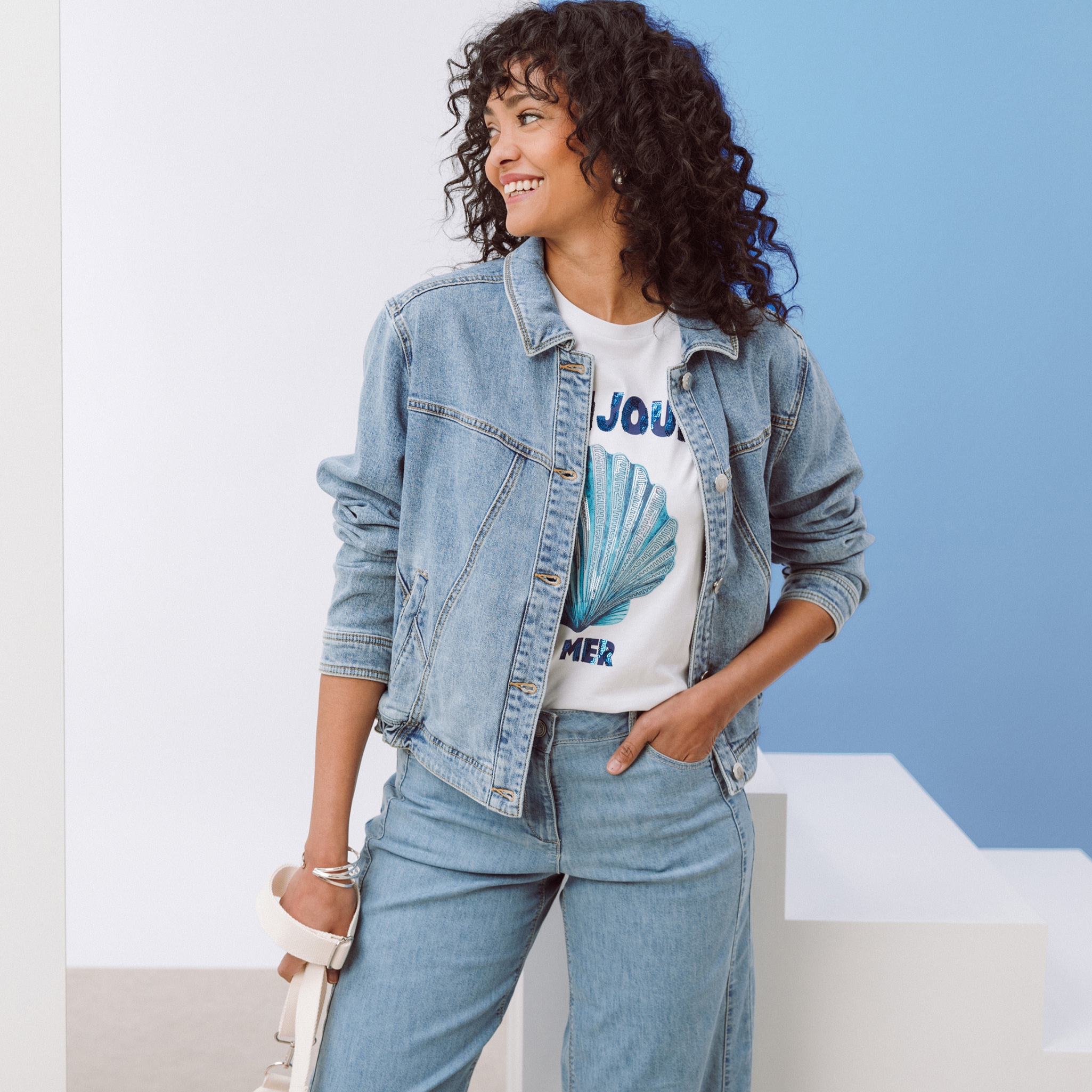 Veste denim denim double stone femme