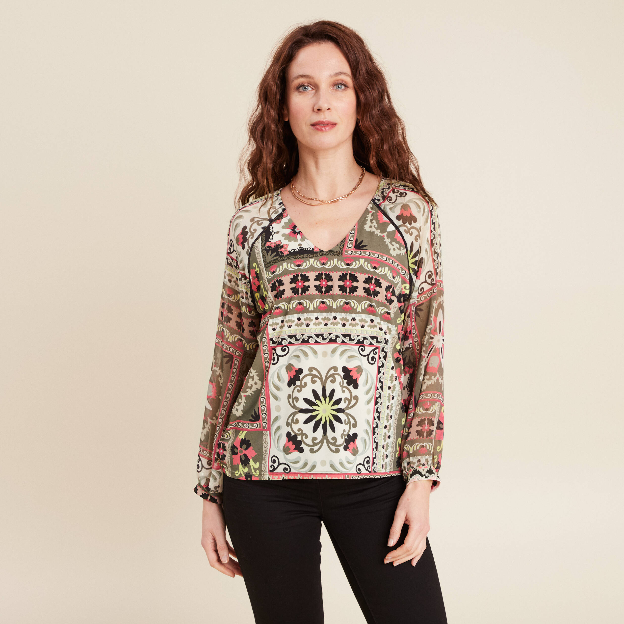 T-shirt manches 3/4 multicolore femme