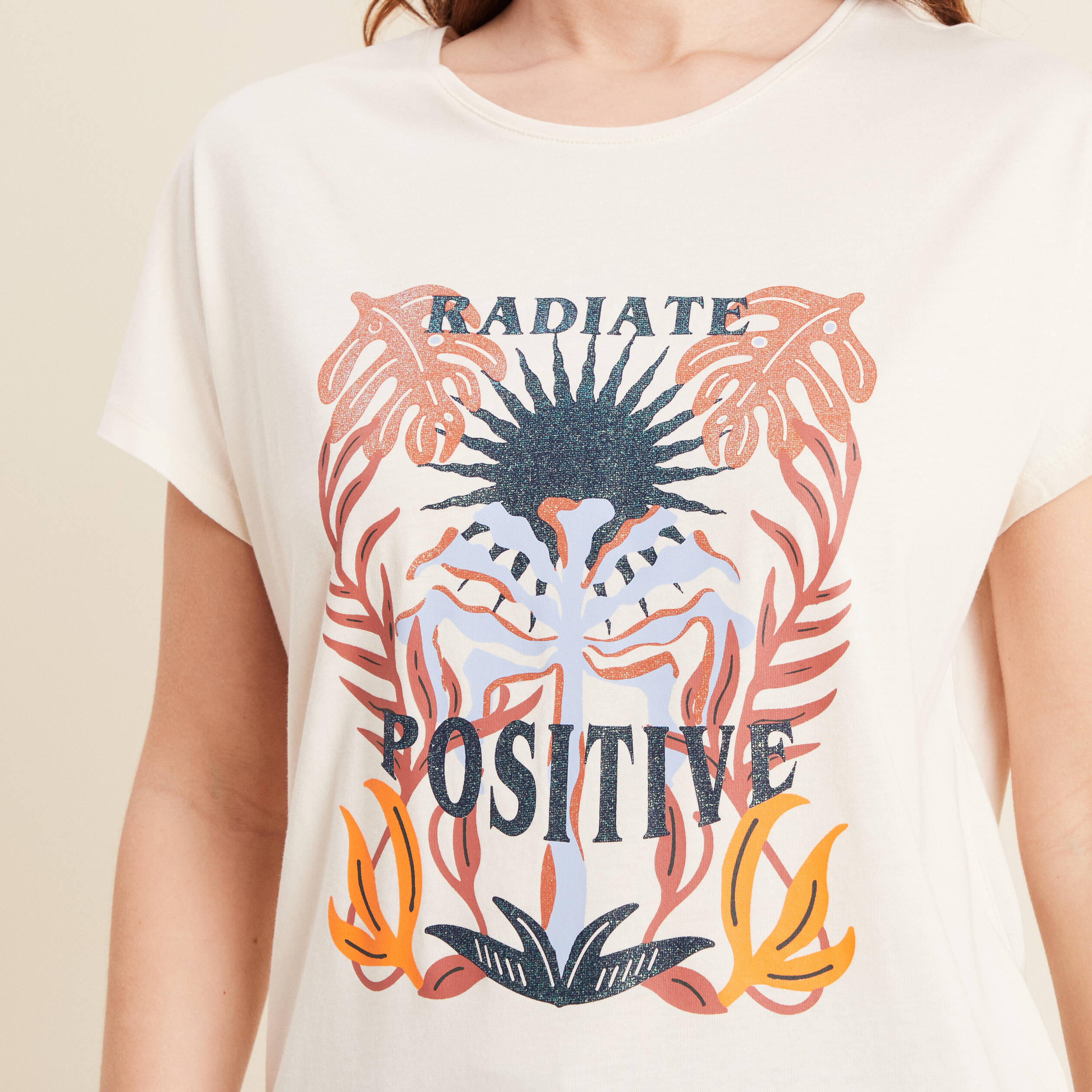 T-shirt manches courtes ecru femme