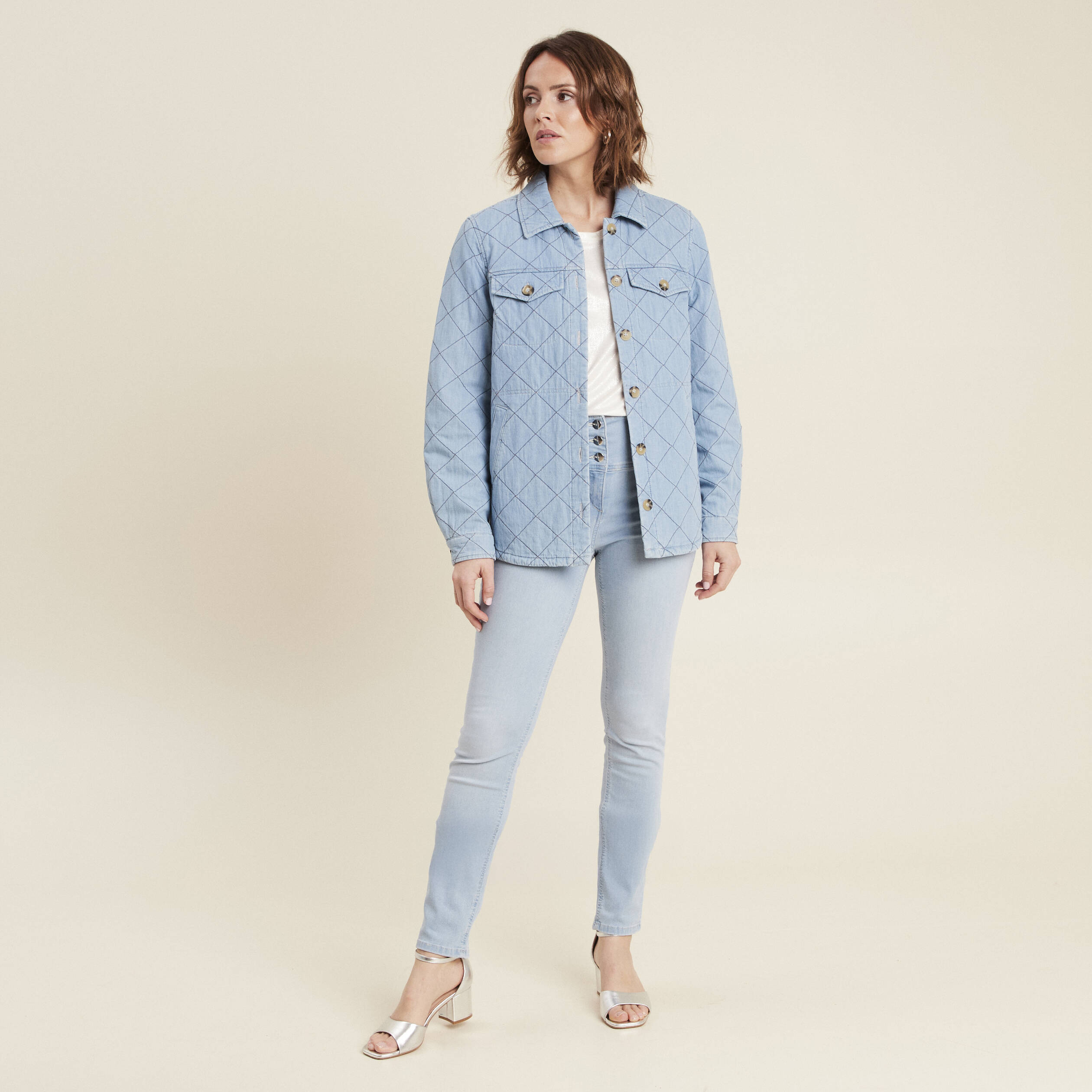 Surchemise manches longues denim double stone femme