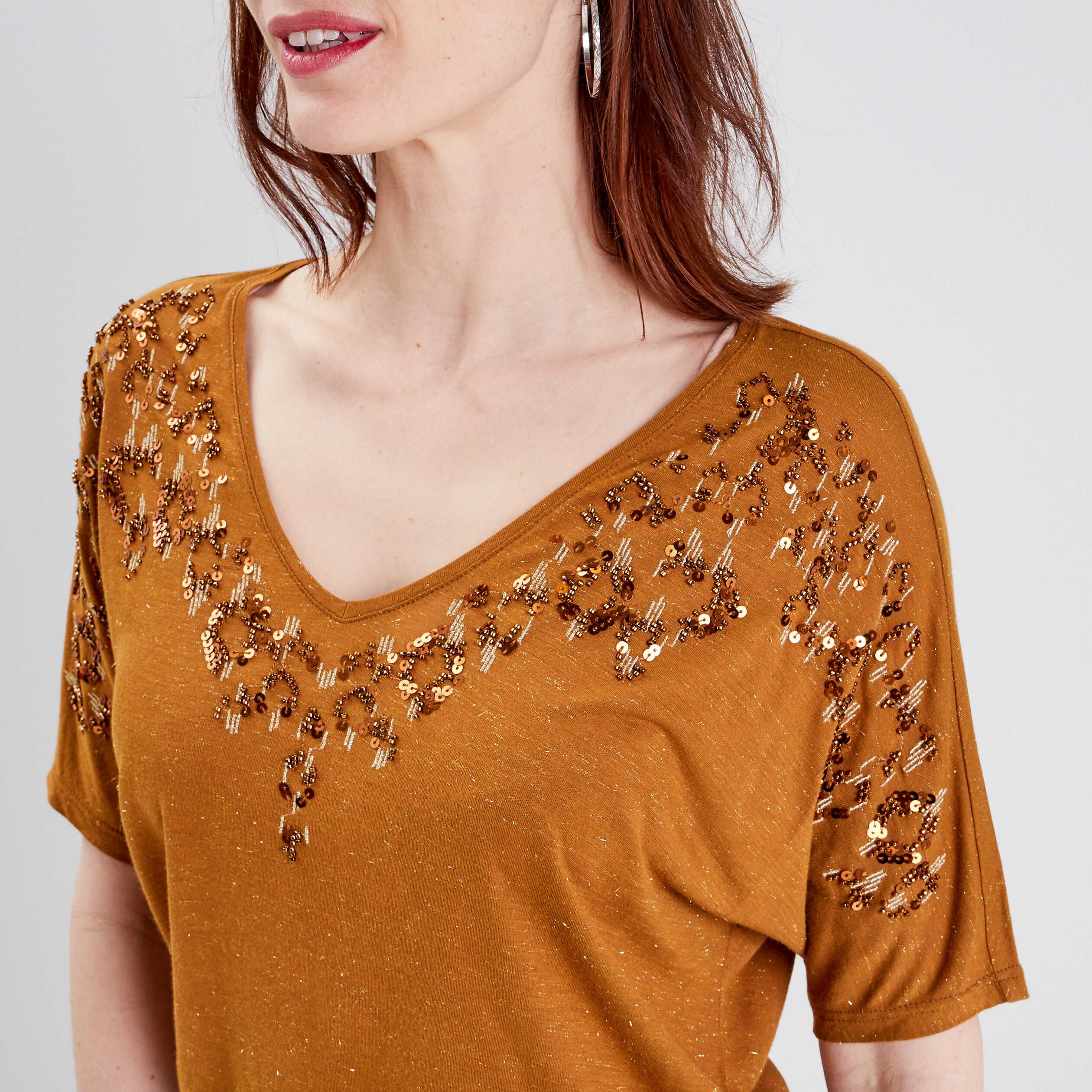 T-shirt manches courtes marron femme