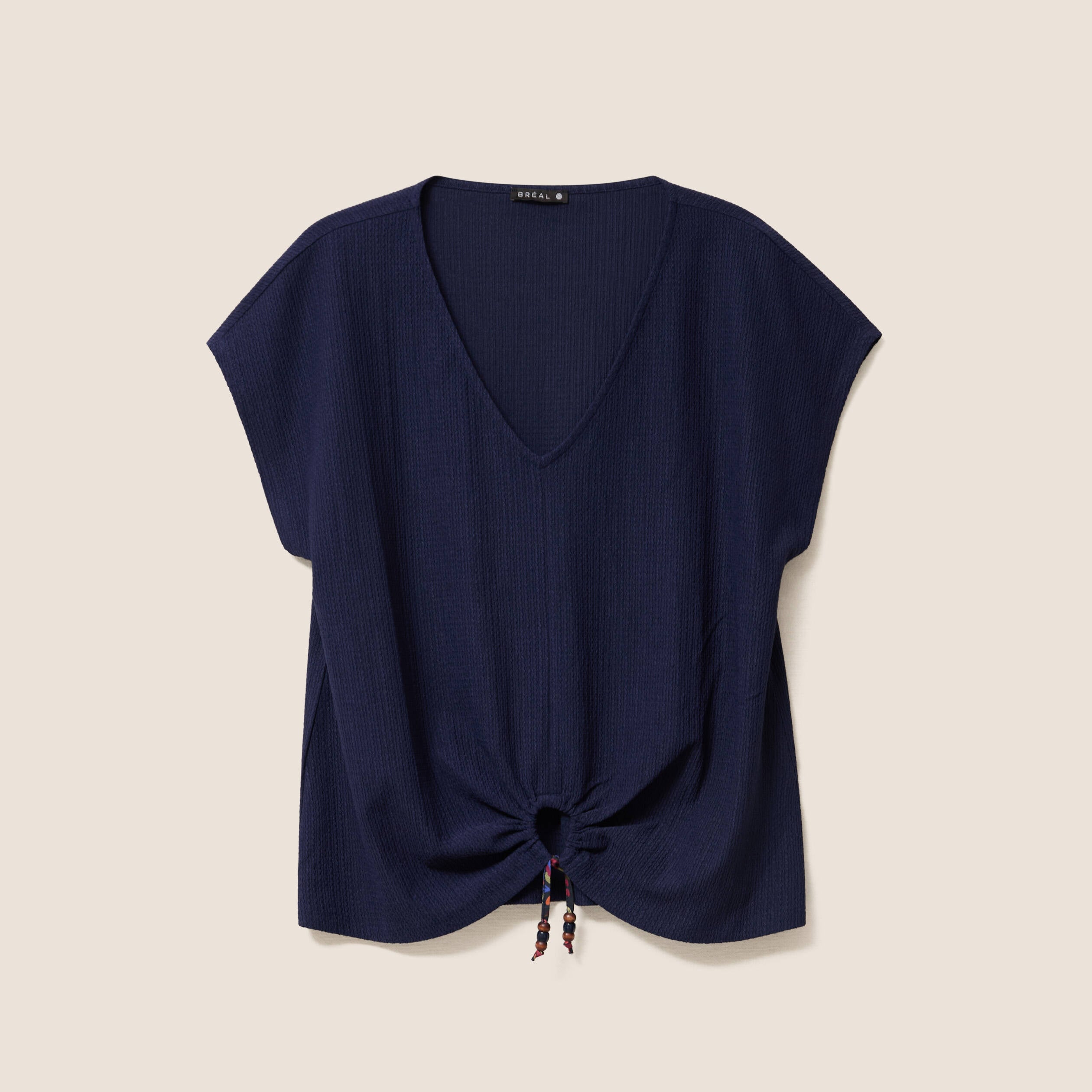 T-shirt bas resserr&eacute; manches courtes bleu marine femme