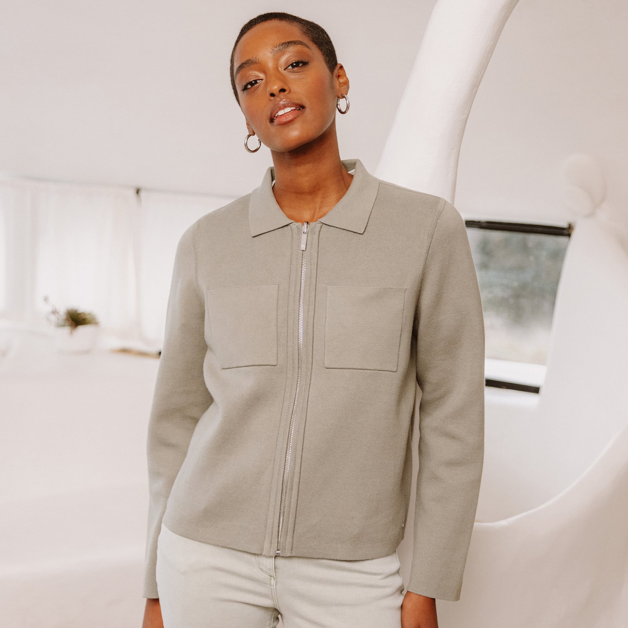 Gilet r&eacute;versible manches longues vert femme