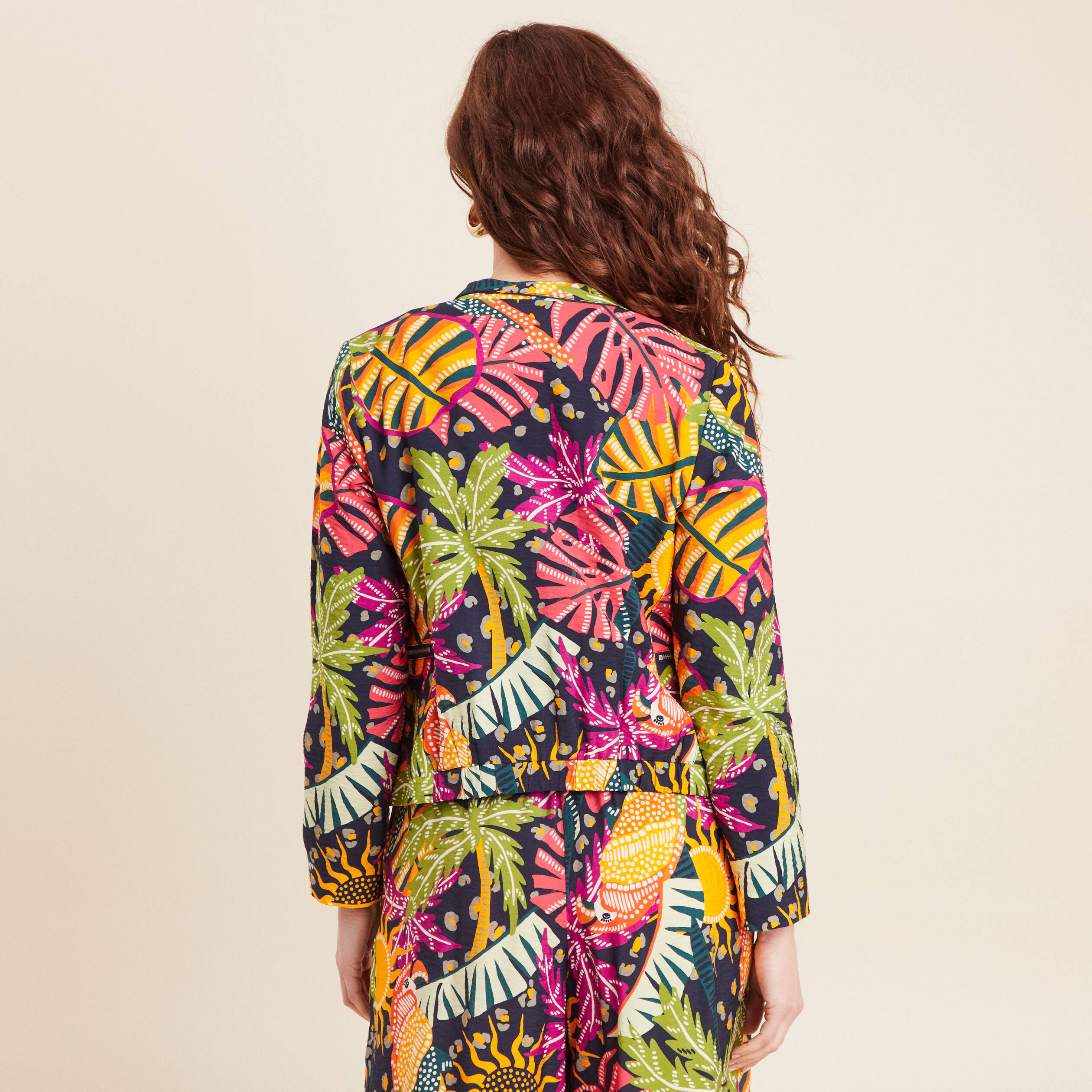 Veste courte col châle multicolore femme
