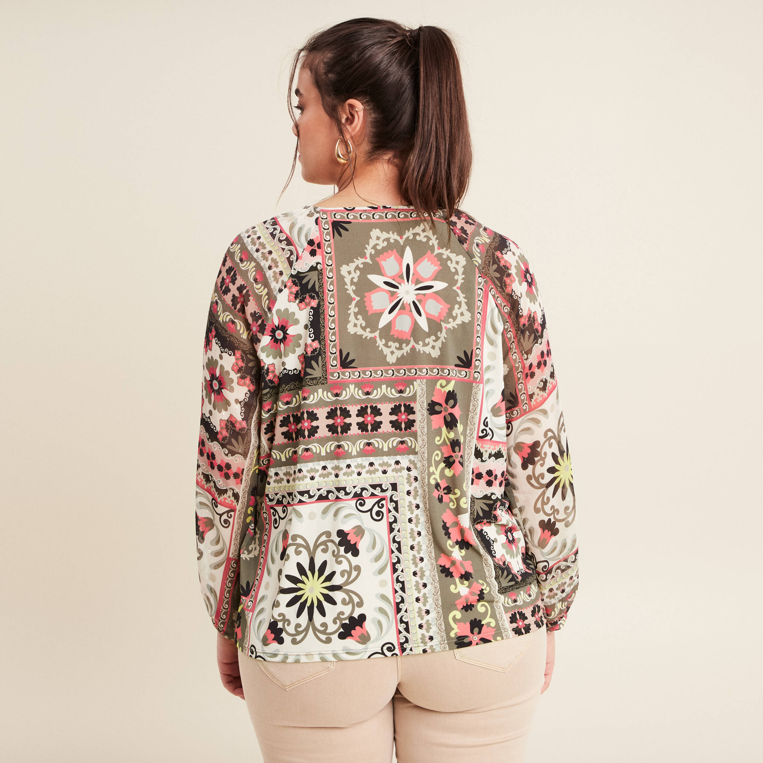 T-shirt manches 3/4 multicolore femme