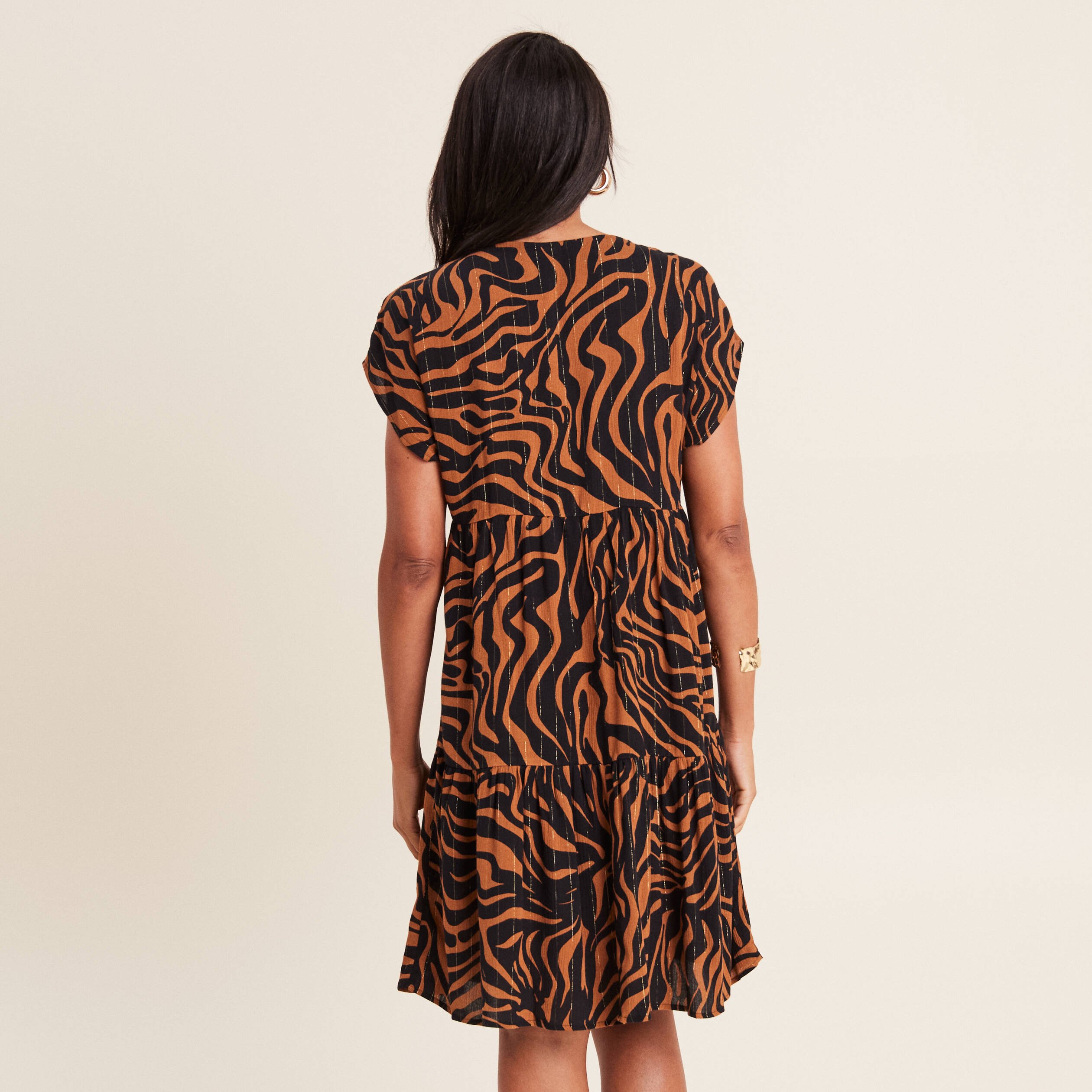 Robe droite manches courtes denim noir femme