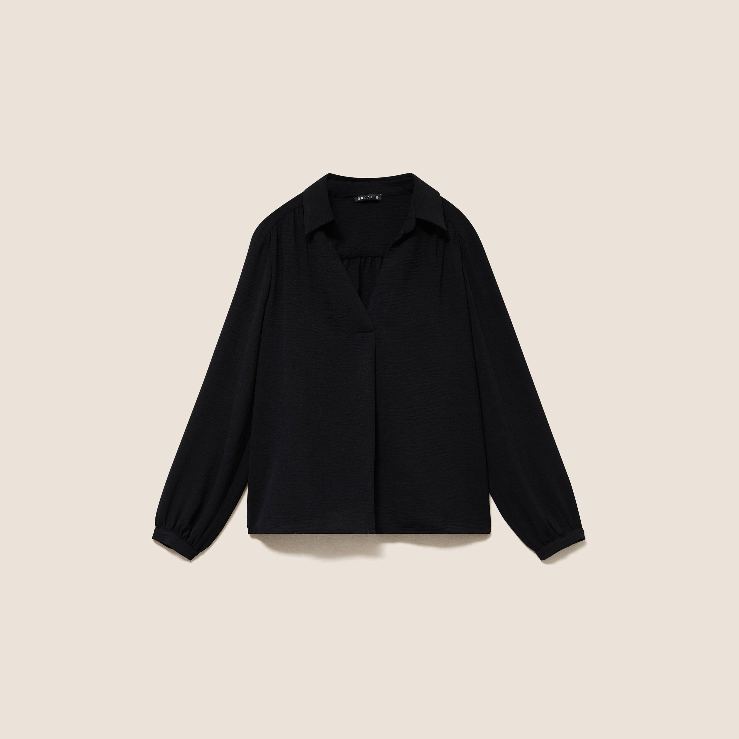 Blouse ample col chemise manches longues noir femme