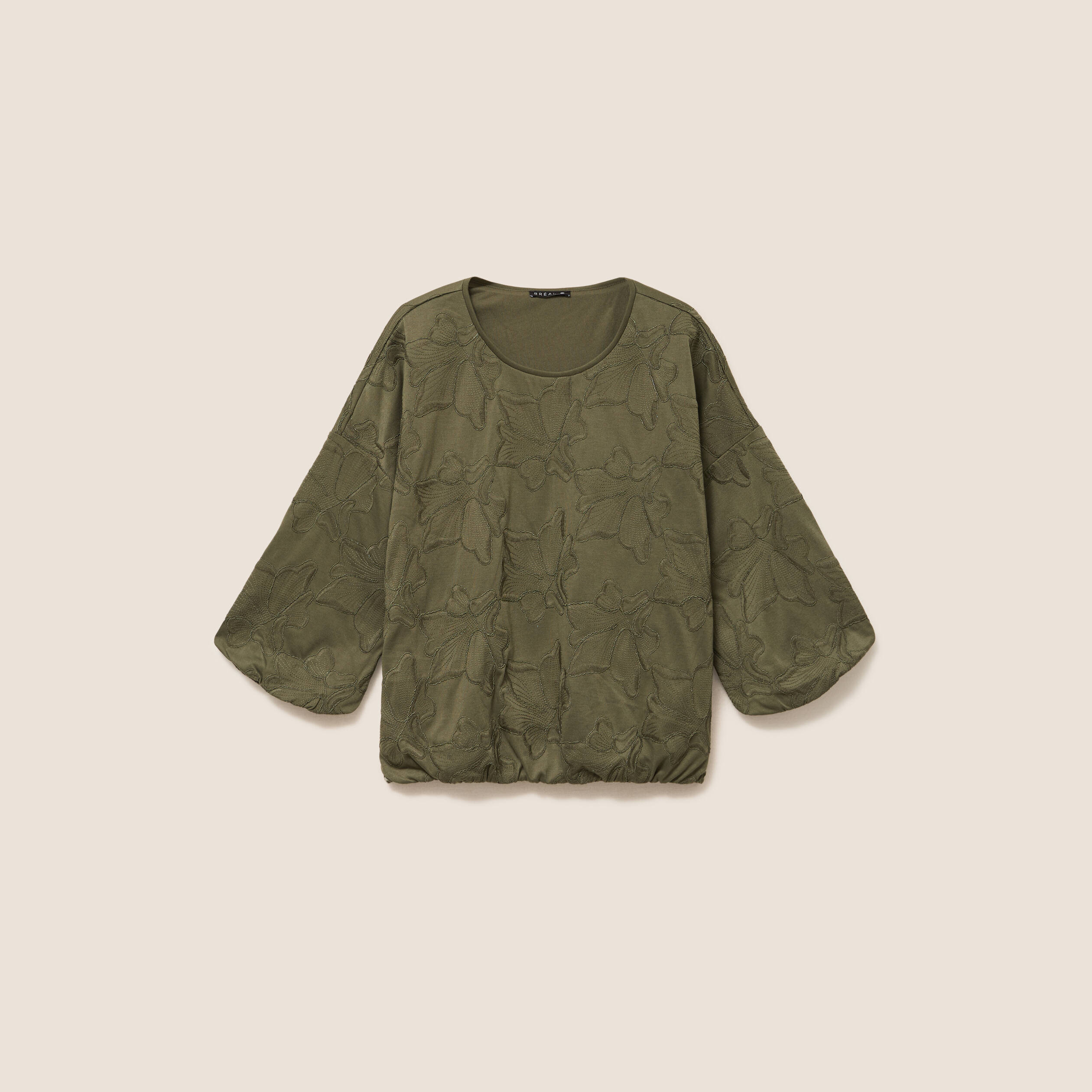 Blouse col rond manches 3/4 bas resserr&eacute; vert kaki femme