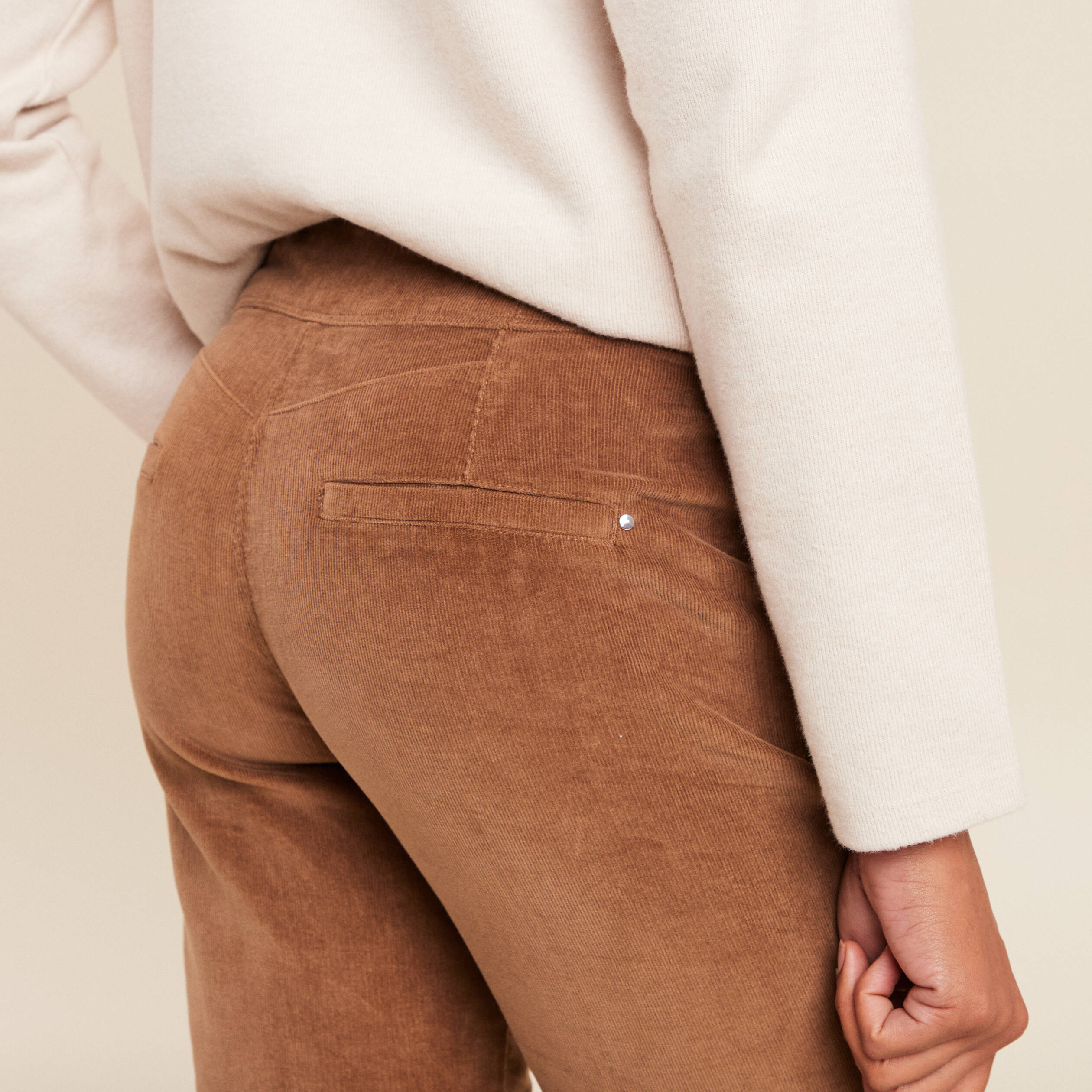 Pantalon bootcut taille haute velours taupe femme Bréal