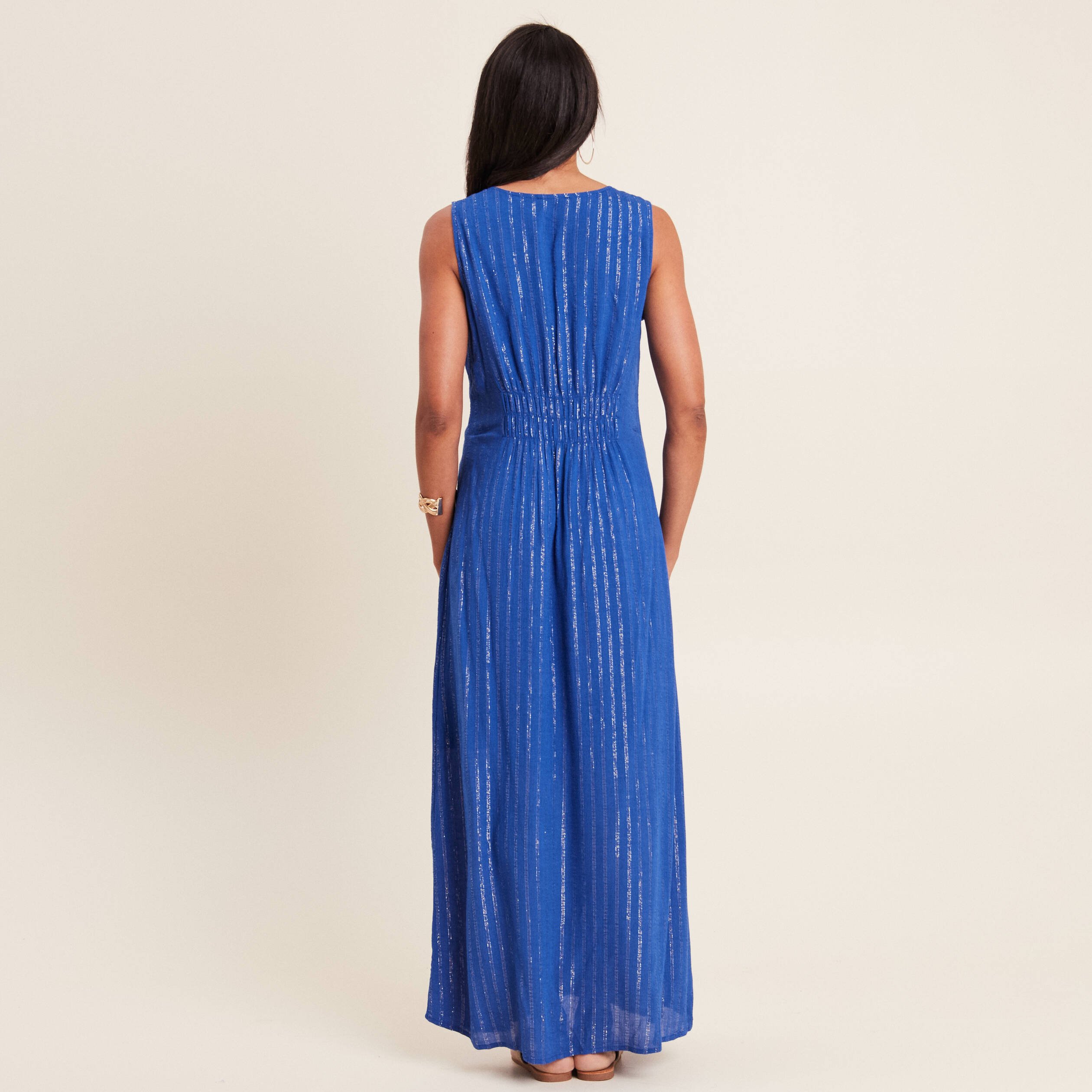 Robe longue évasée bleu electrique femme
