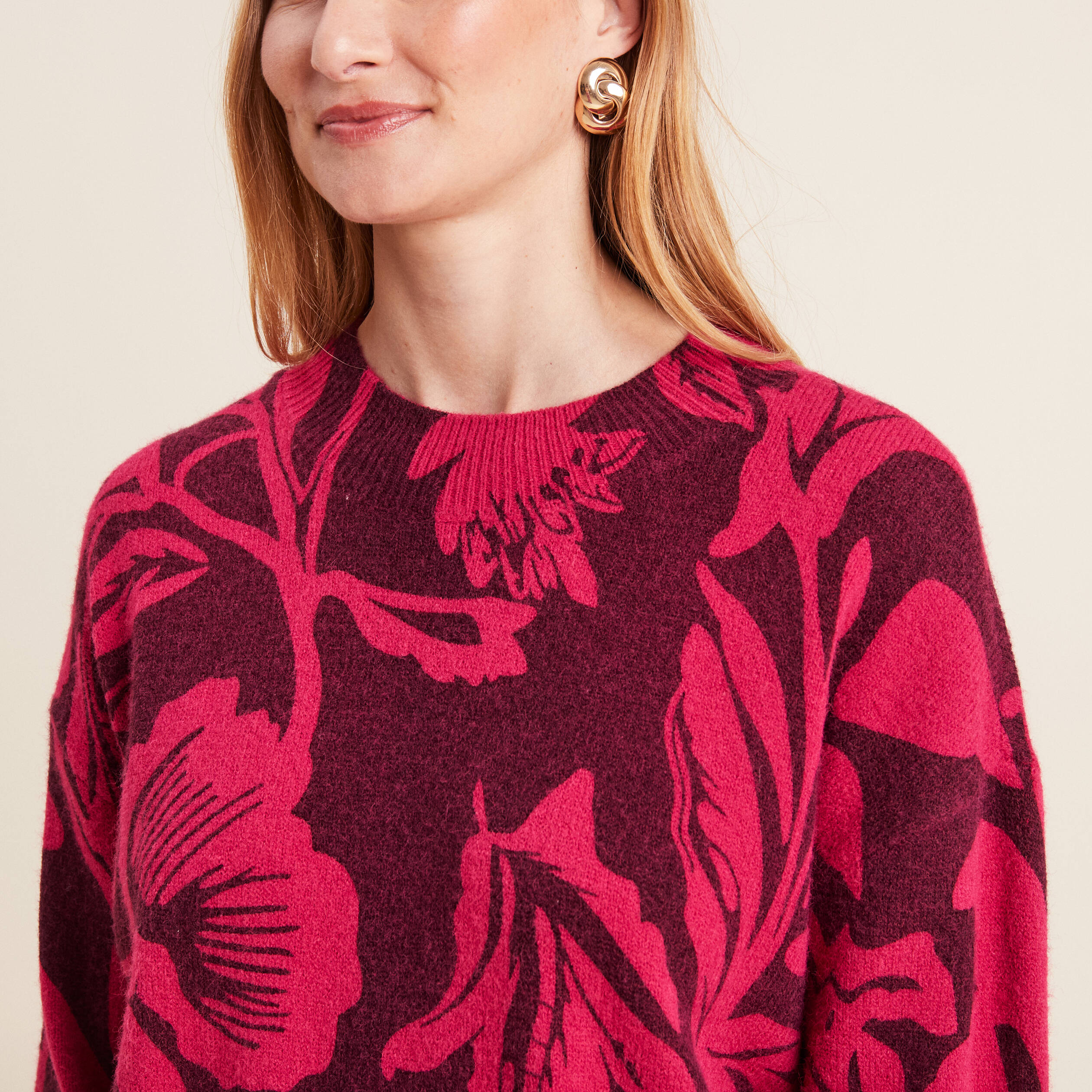 Pull manches longues bordeaux femme