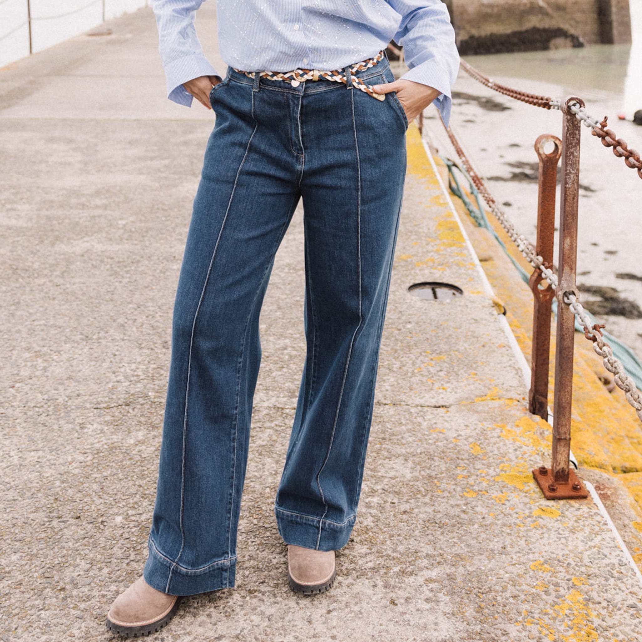 jean large ceinture denim stone femme Jean large ceinturé denim stone femme