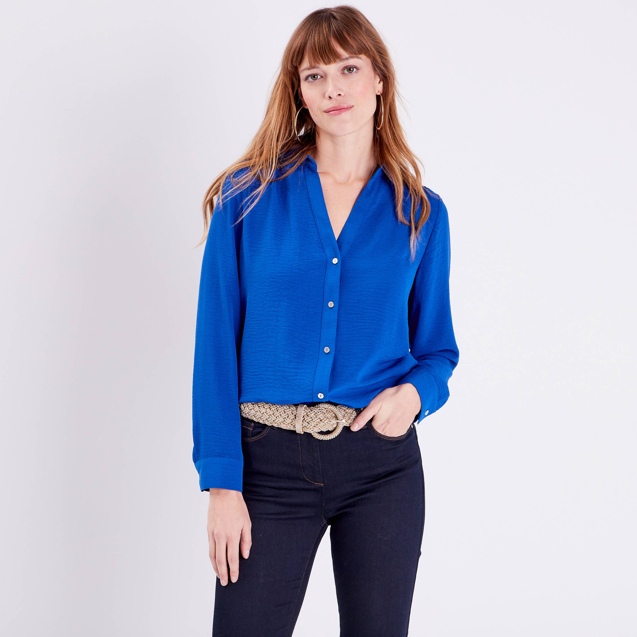 Chemise à manches longues bleu electrique femme