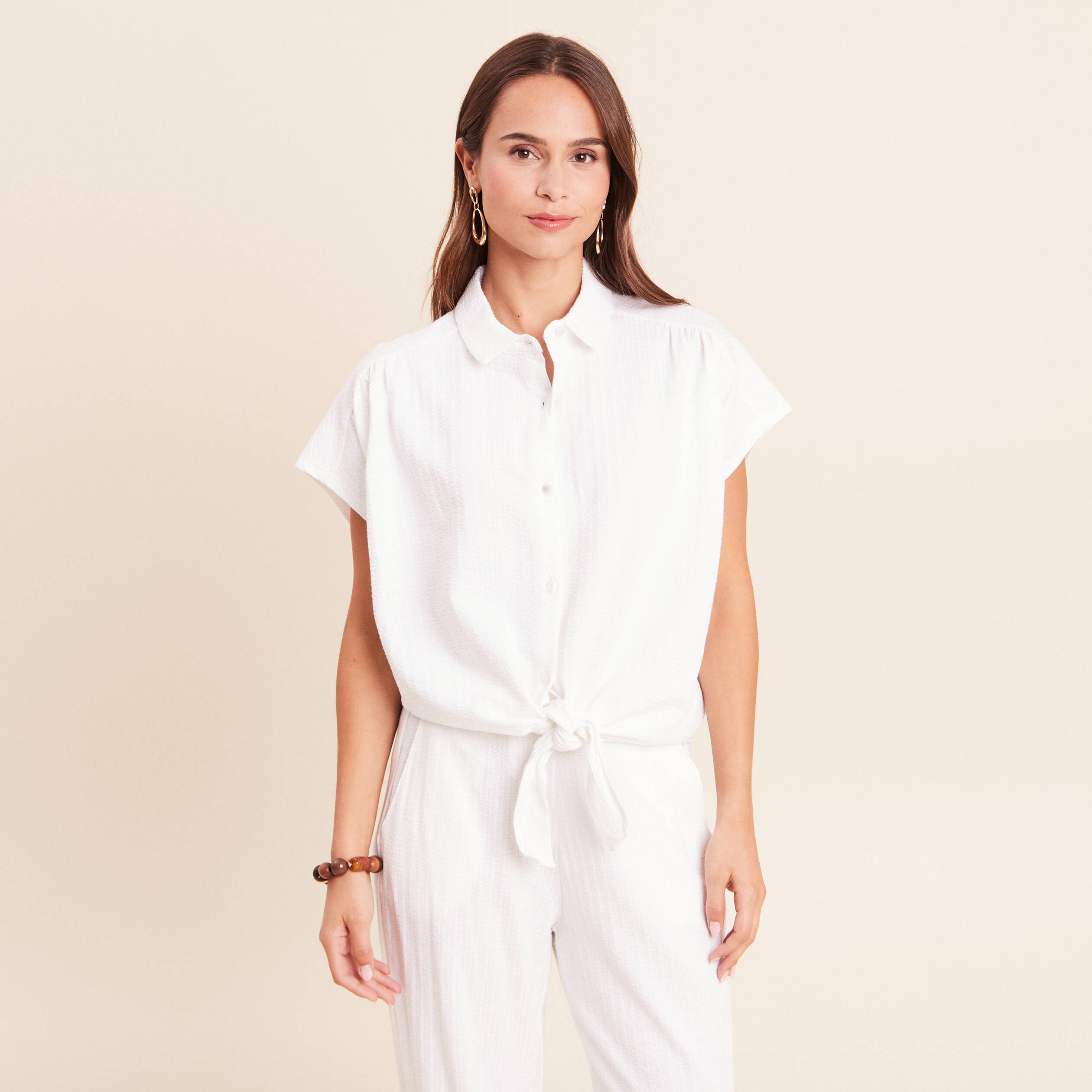 Blouse ample cropped col am&eacute;ricain blanc femme