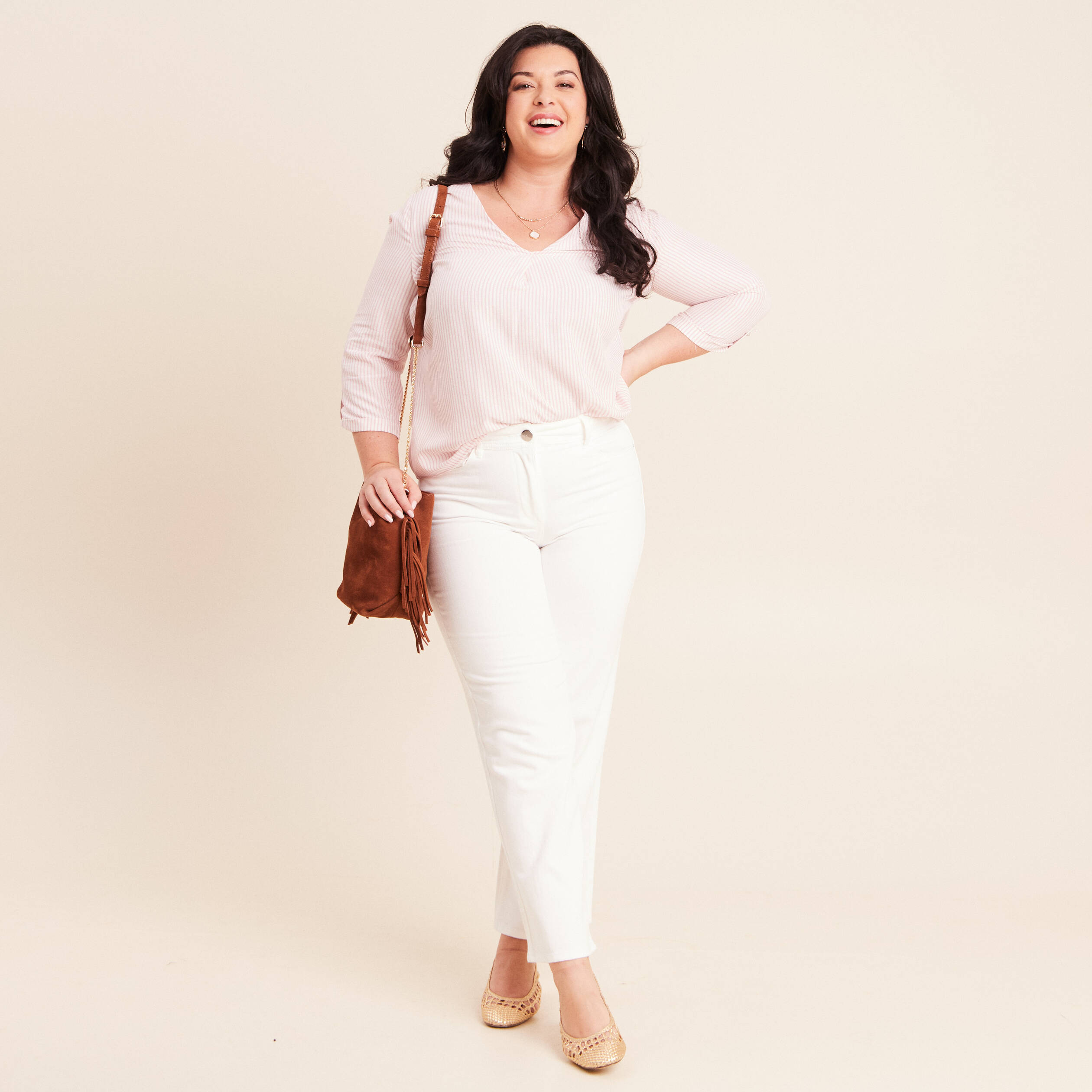 blouse fluide manches 3/4 rose femme