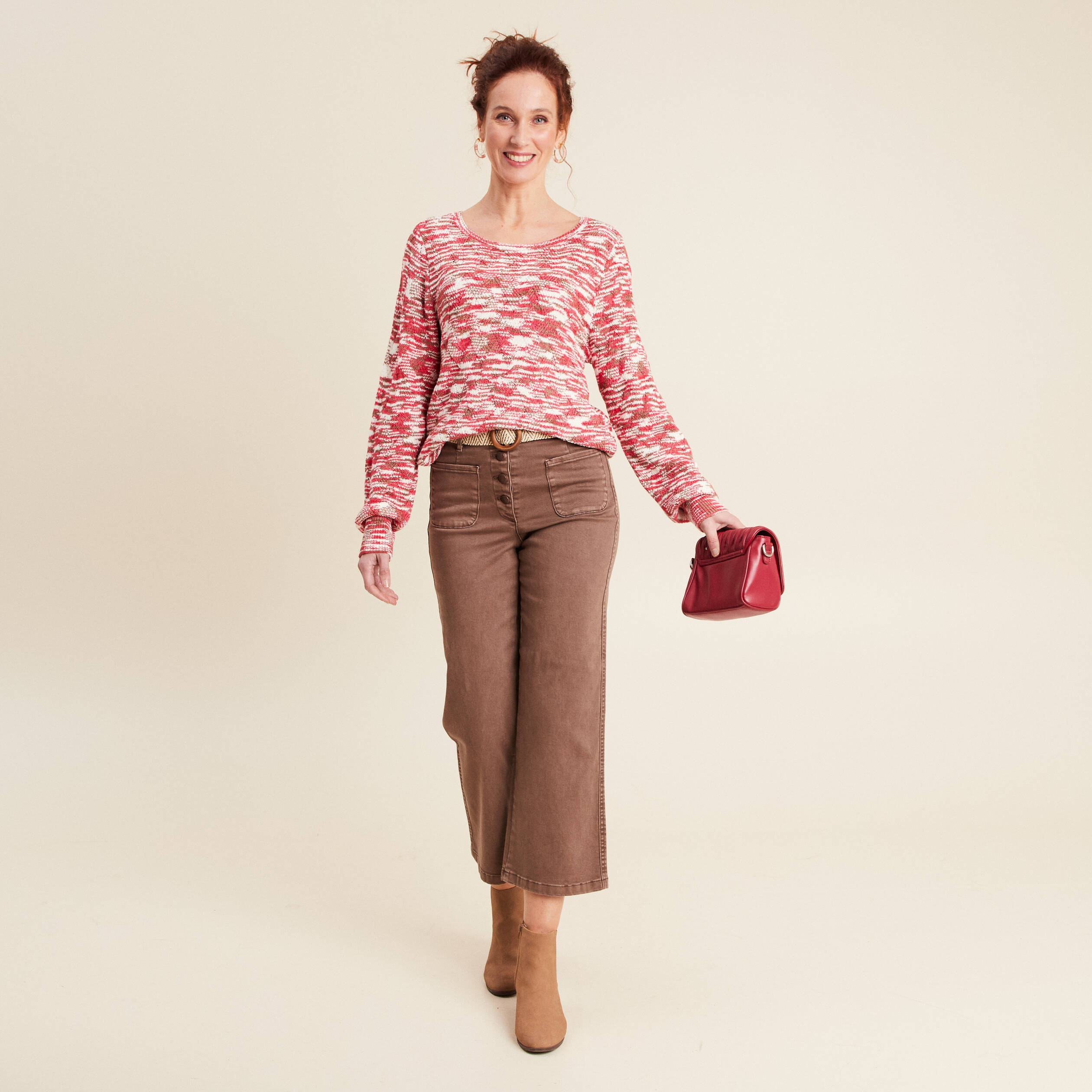 Pull manches longues rose fushia femme