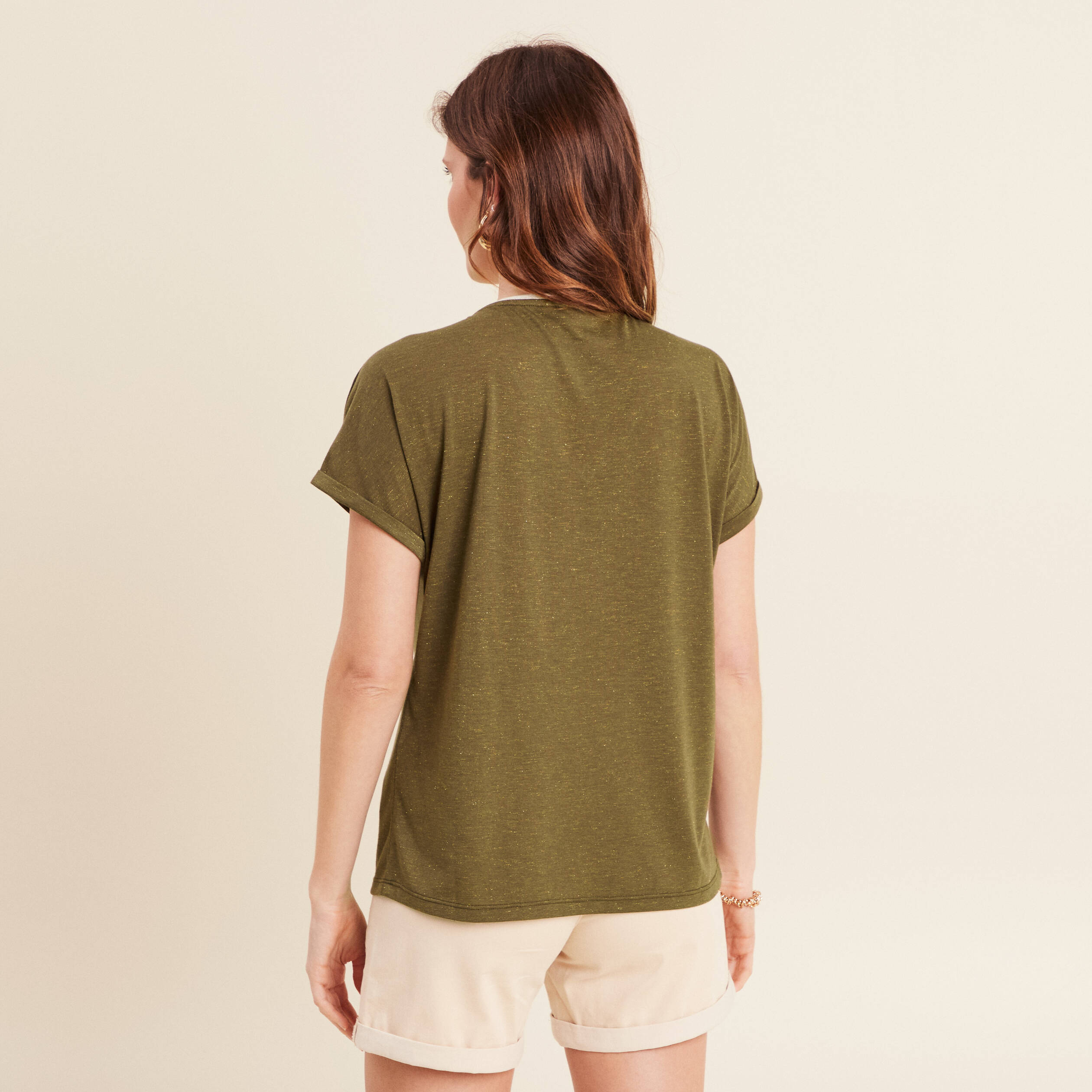 T-shirt manches courtes vert olive femme