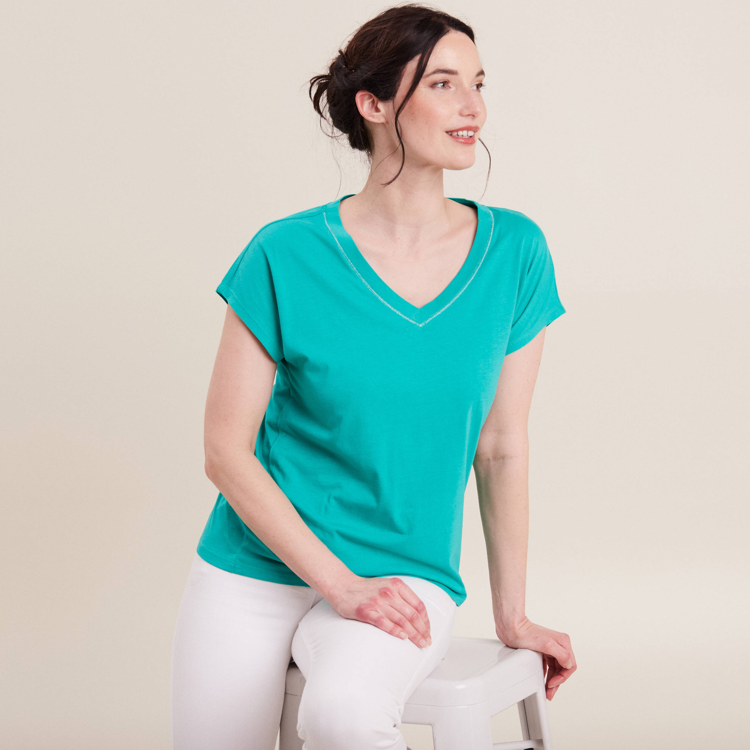 T-shirt manches courtes vert turquoise femme