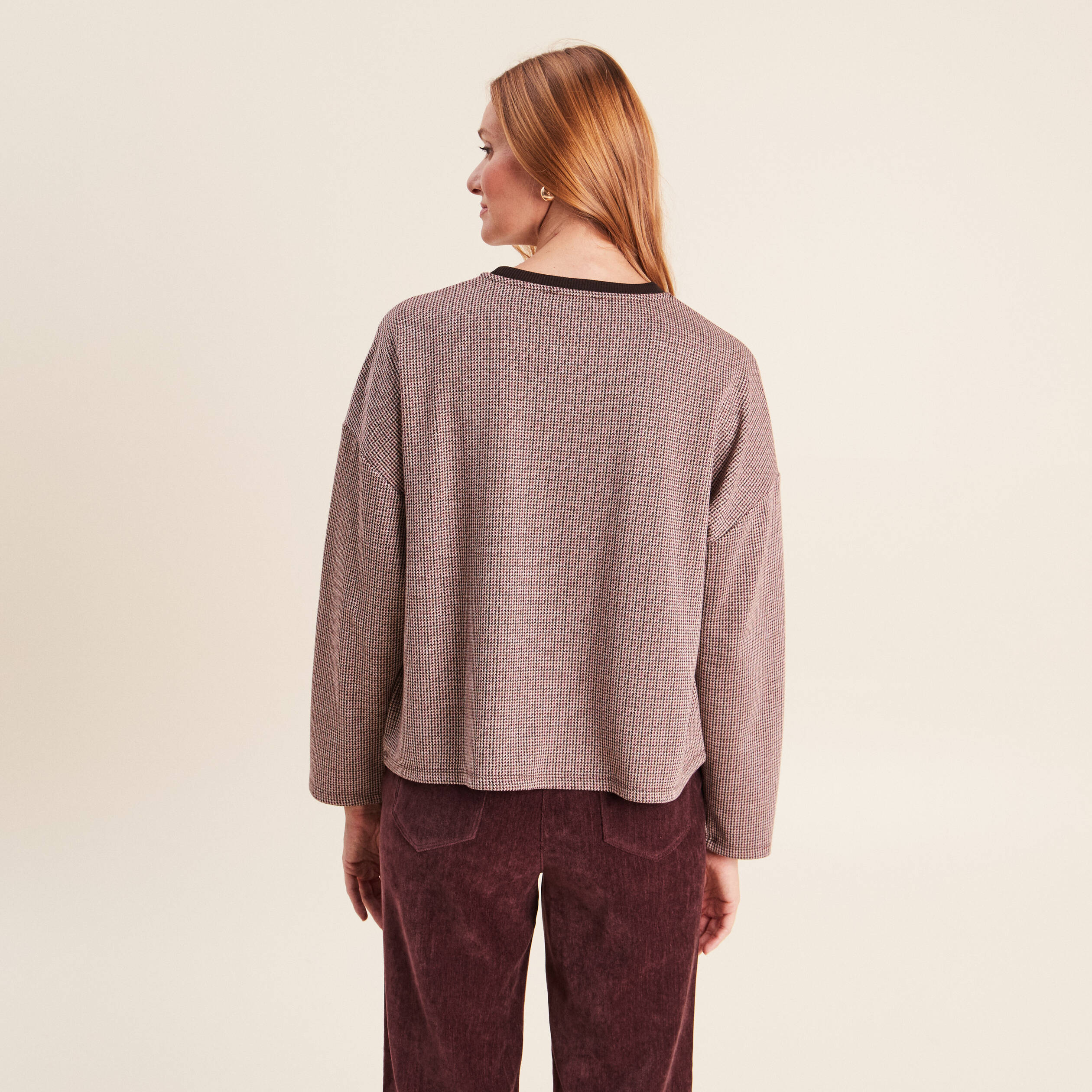 T-shirt ample jacquard manches longues multicolore femme