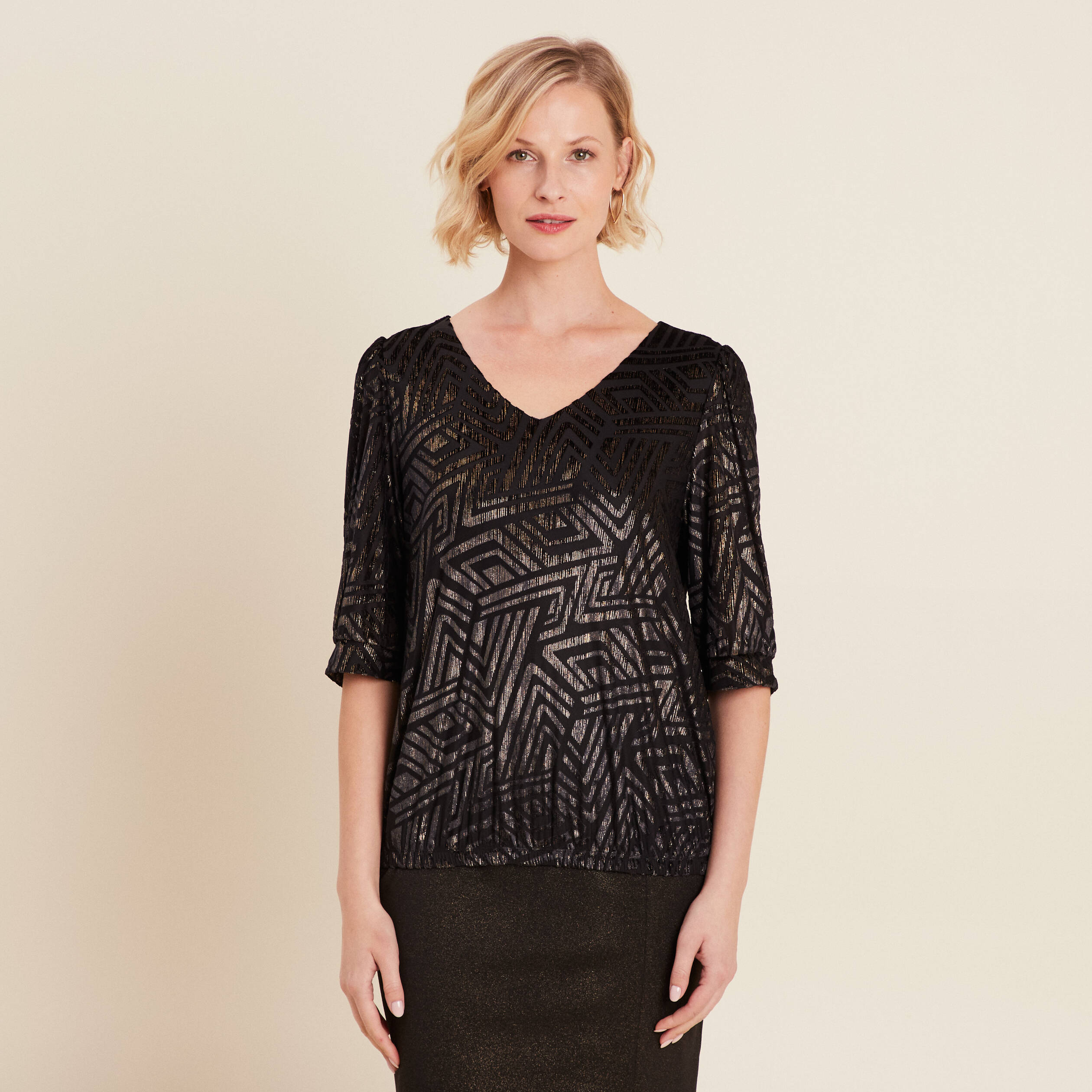 T-shirt manches 3/4 noir femme