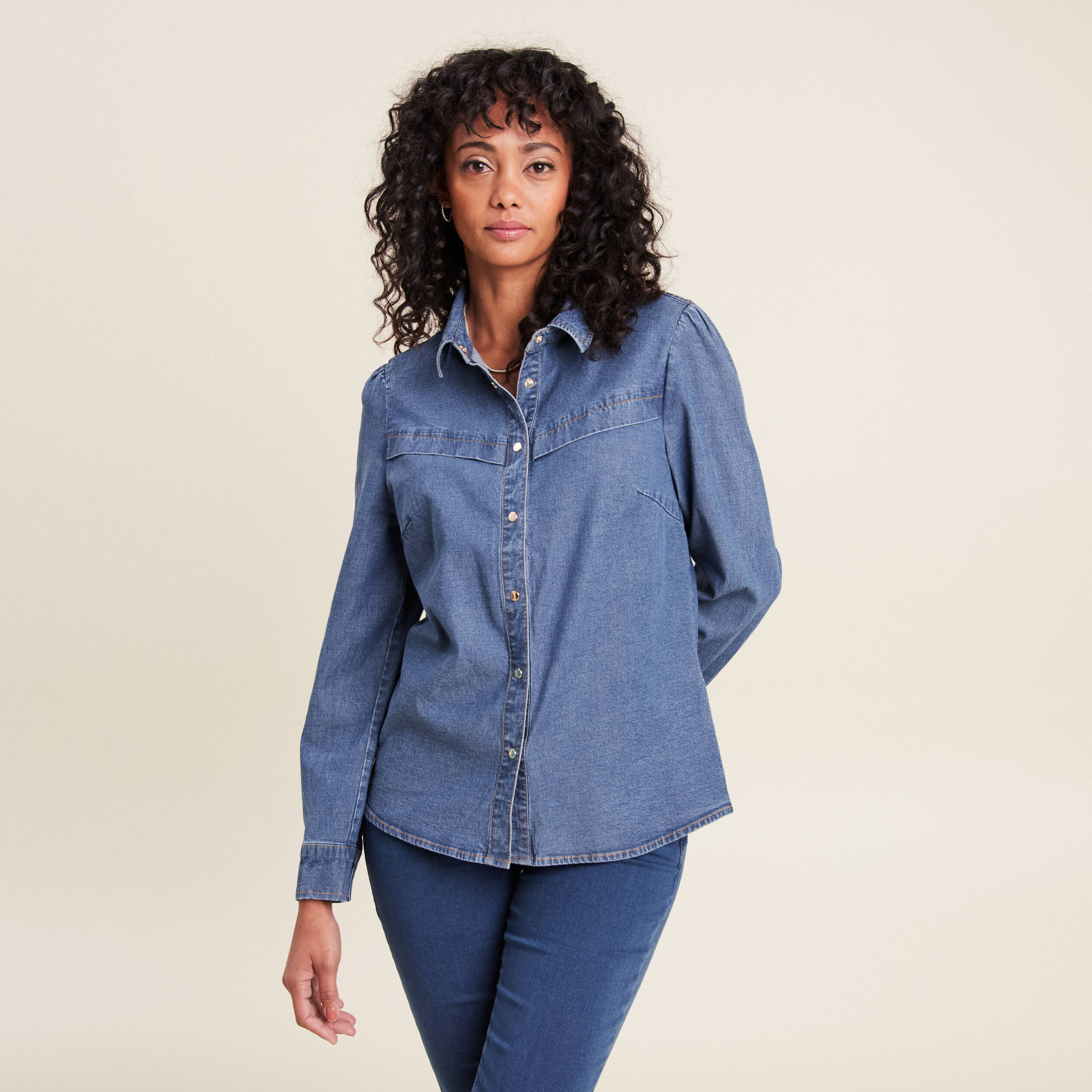 Chemise manches longues jean denim stone femme Breal