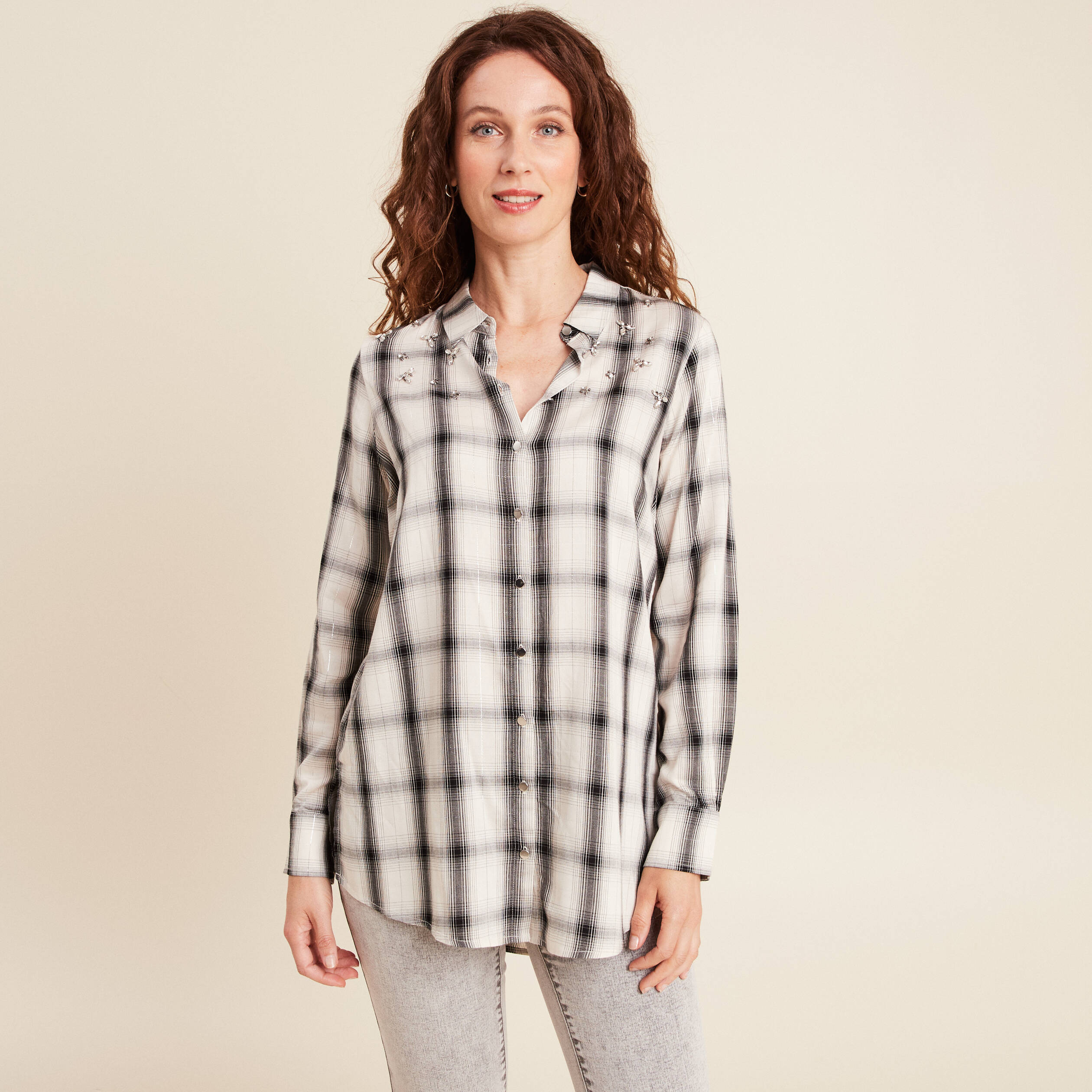 Tunique fluide col chemise blanc femme