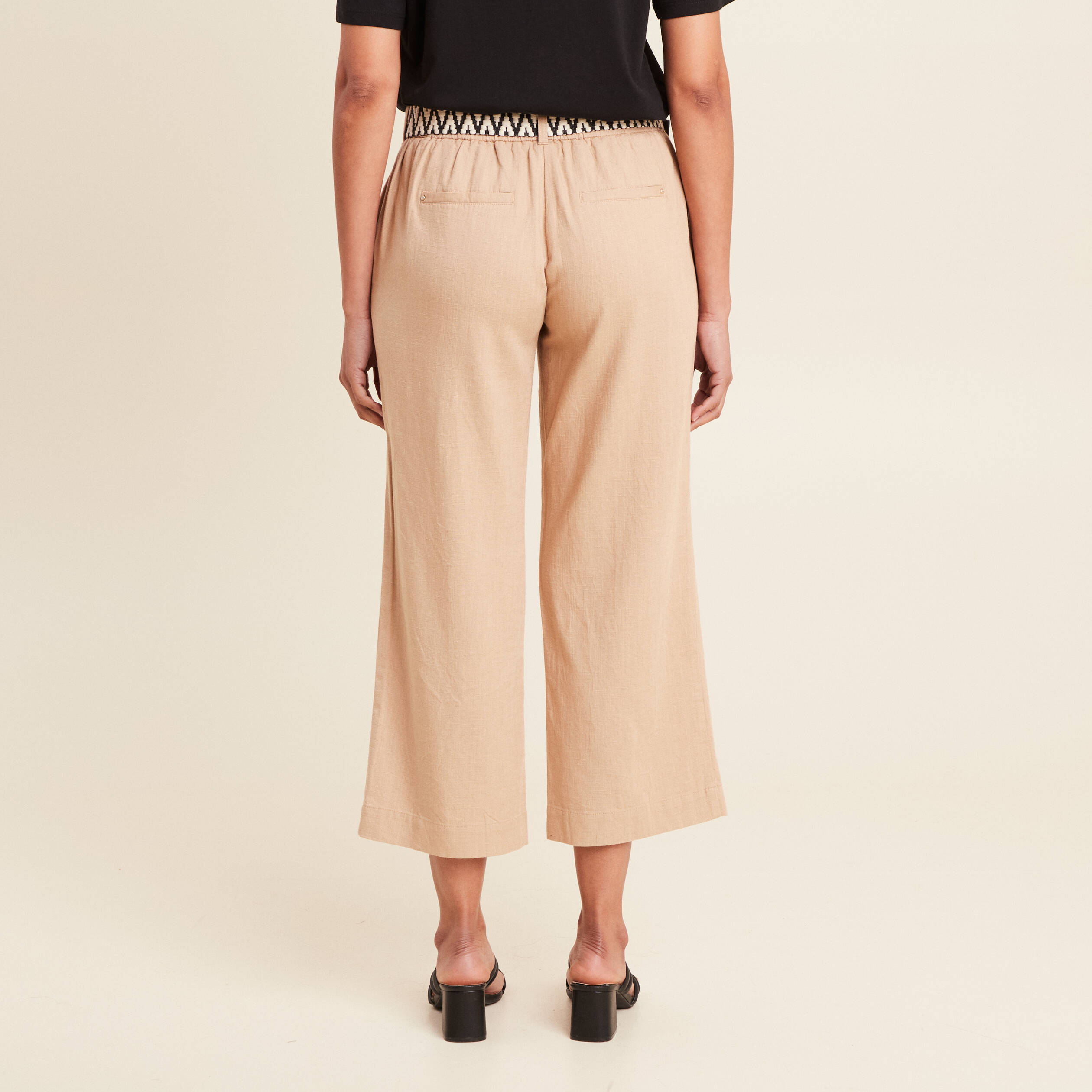 Pantalon large 7/8ème ceinturé sable femme
