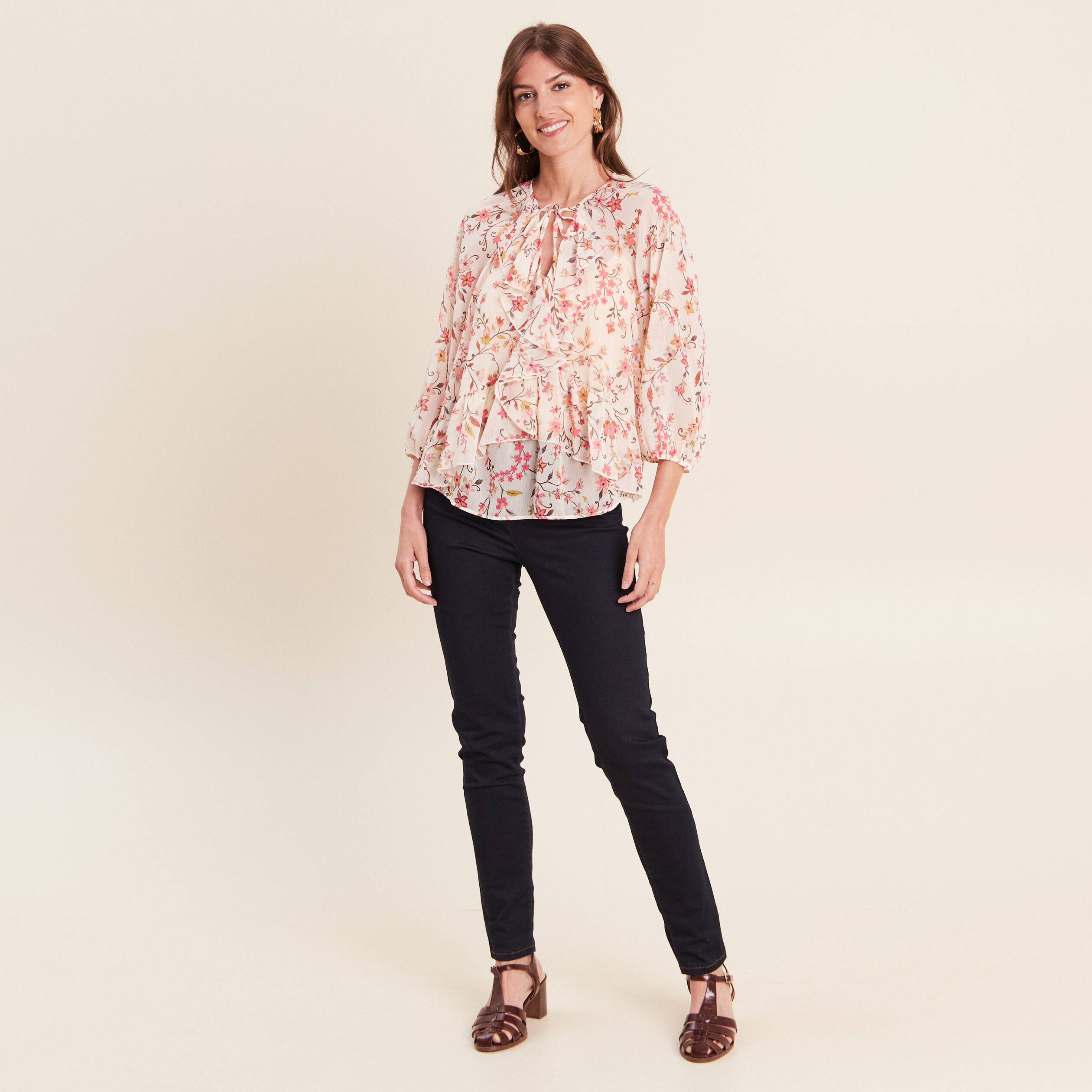 Blouse ample en voile manches 3/4 multicolore femme