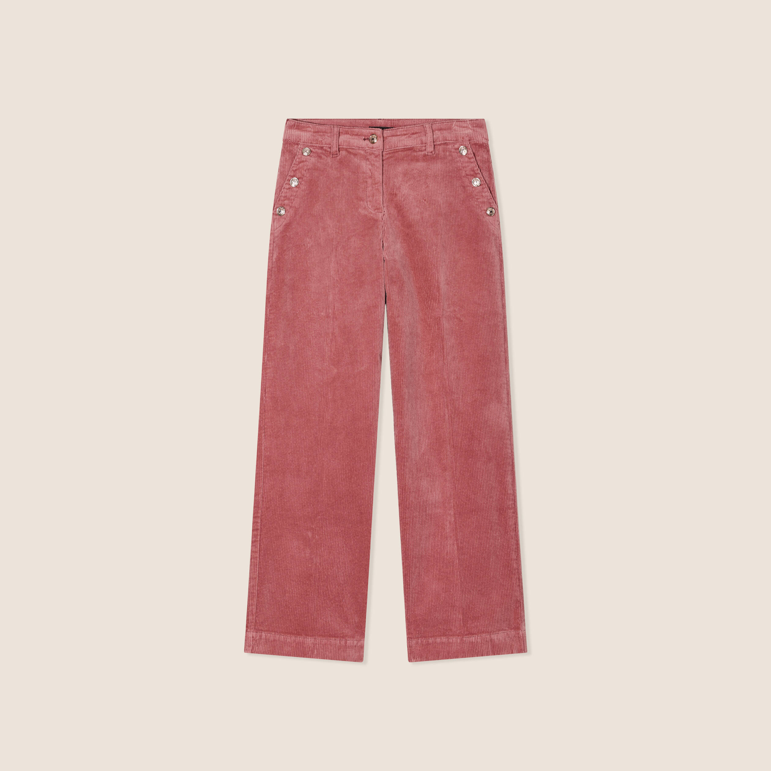 Pantalon large velours c&ocirc;tel&eacute; rose framboise femme