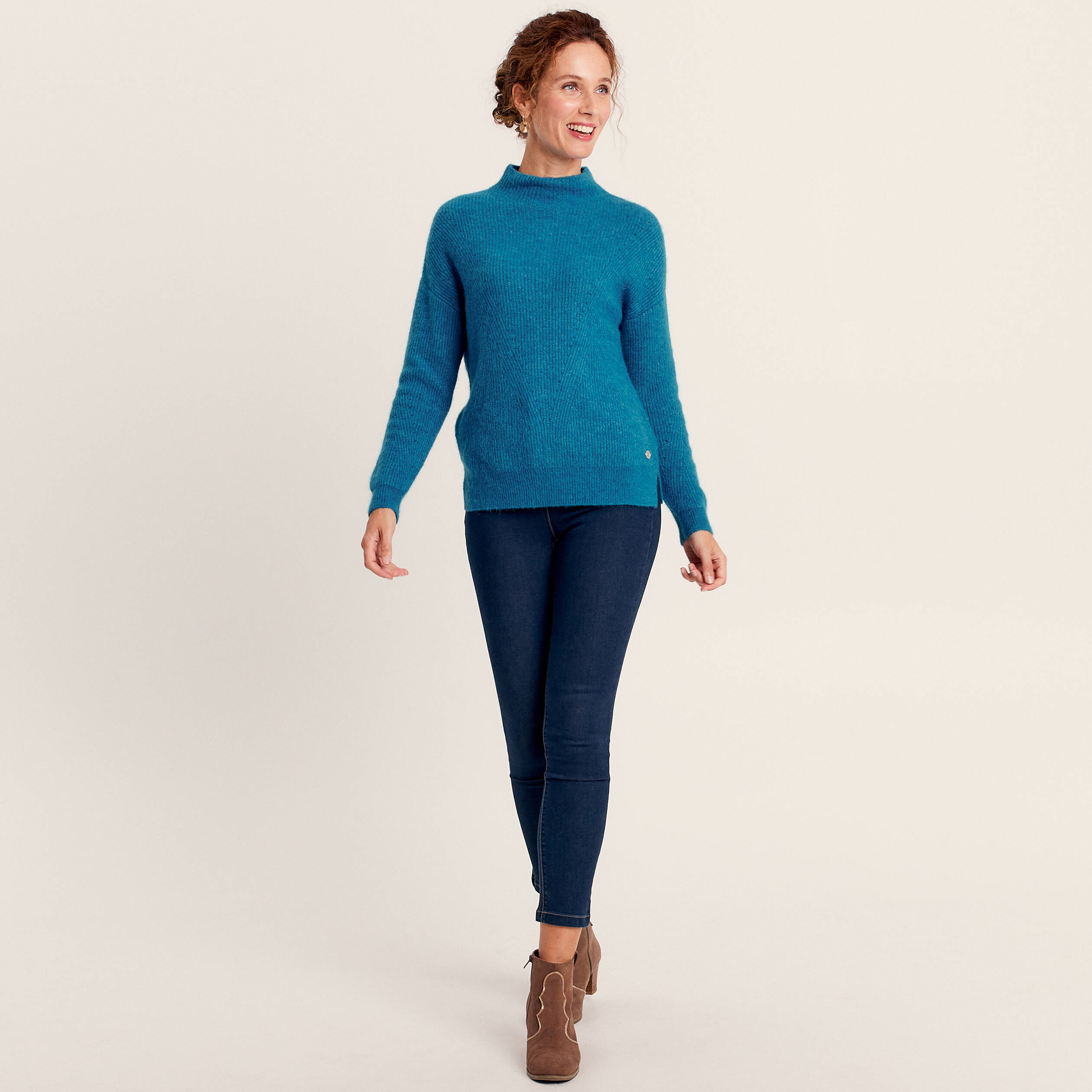 Pull manches longues bleu canard femme