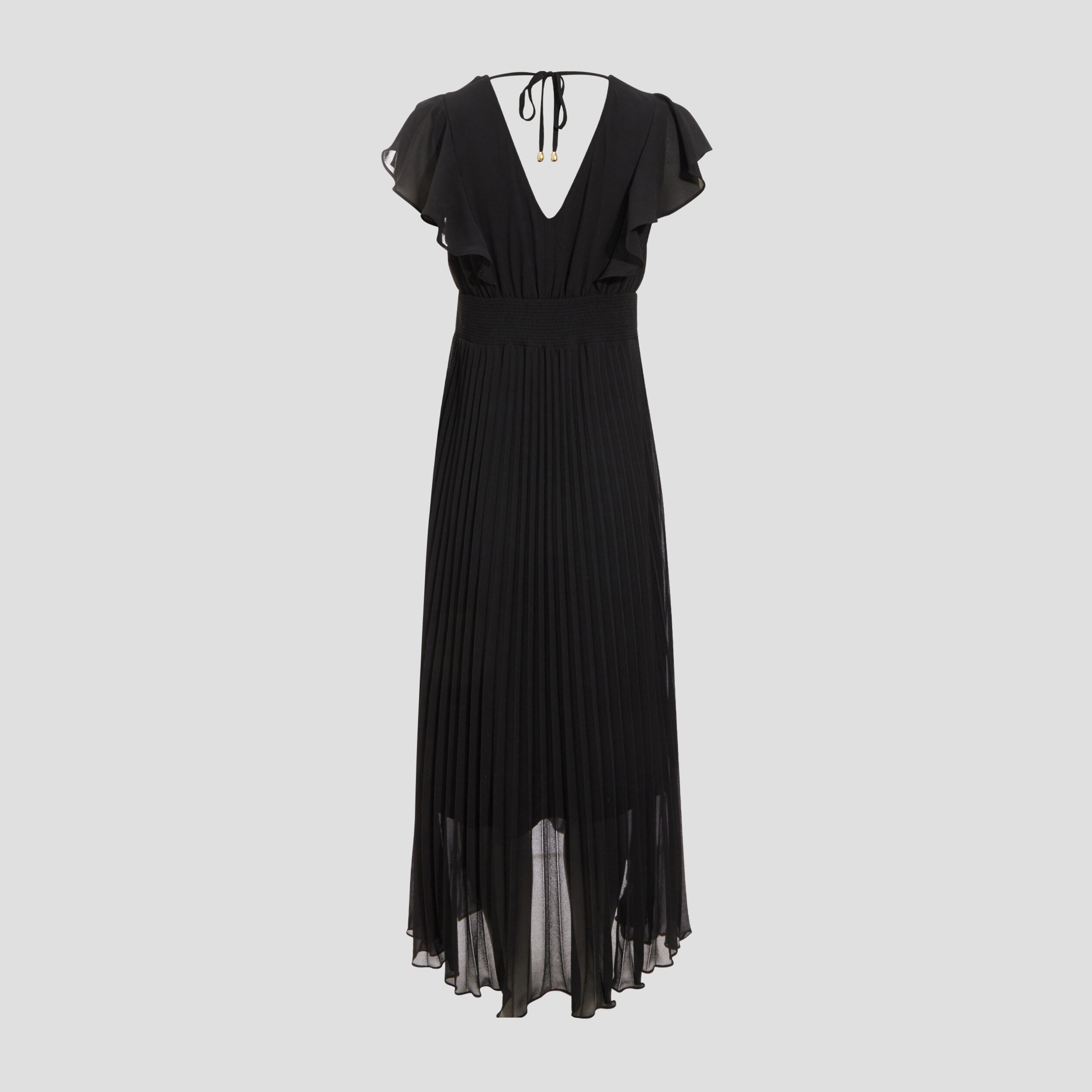 Robe longue évasée à volants noir femme