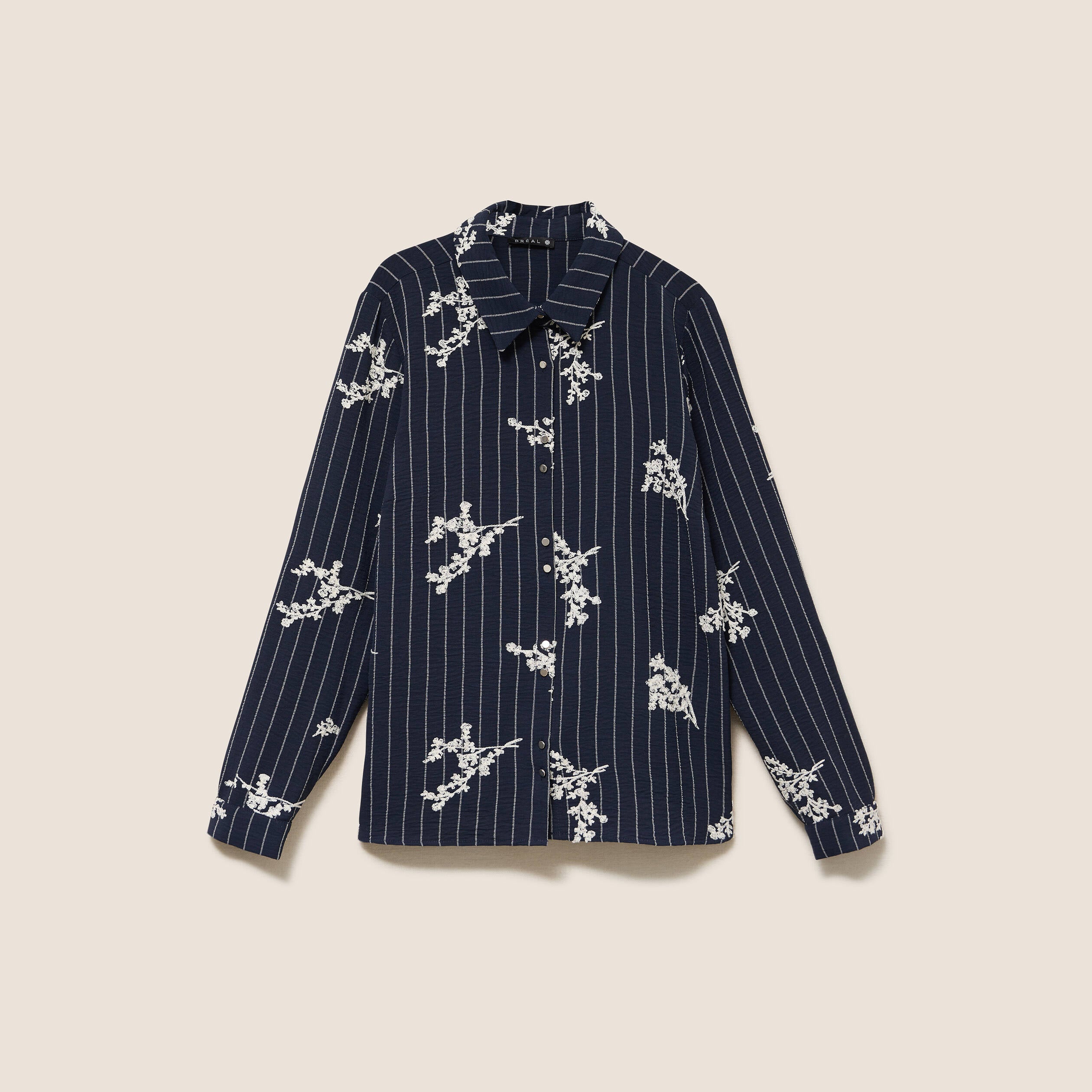 Chemisier droit manches longues fluide bleu marine femme