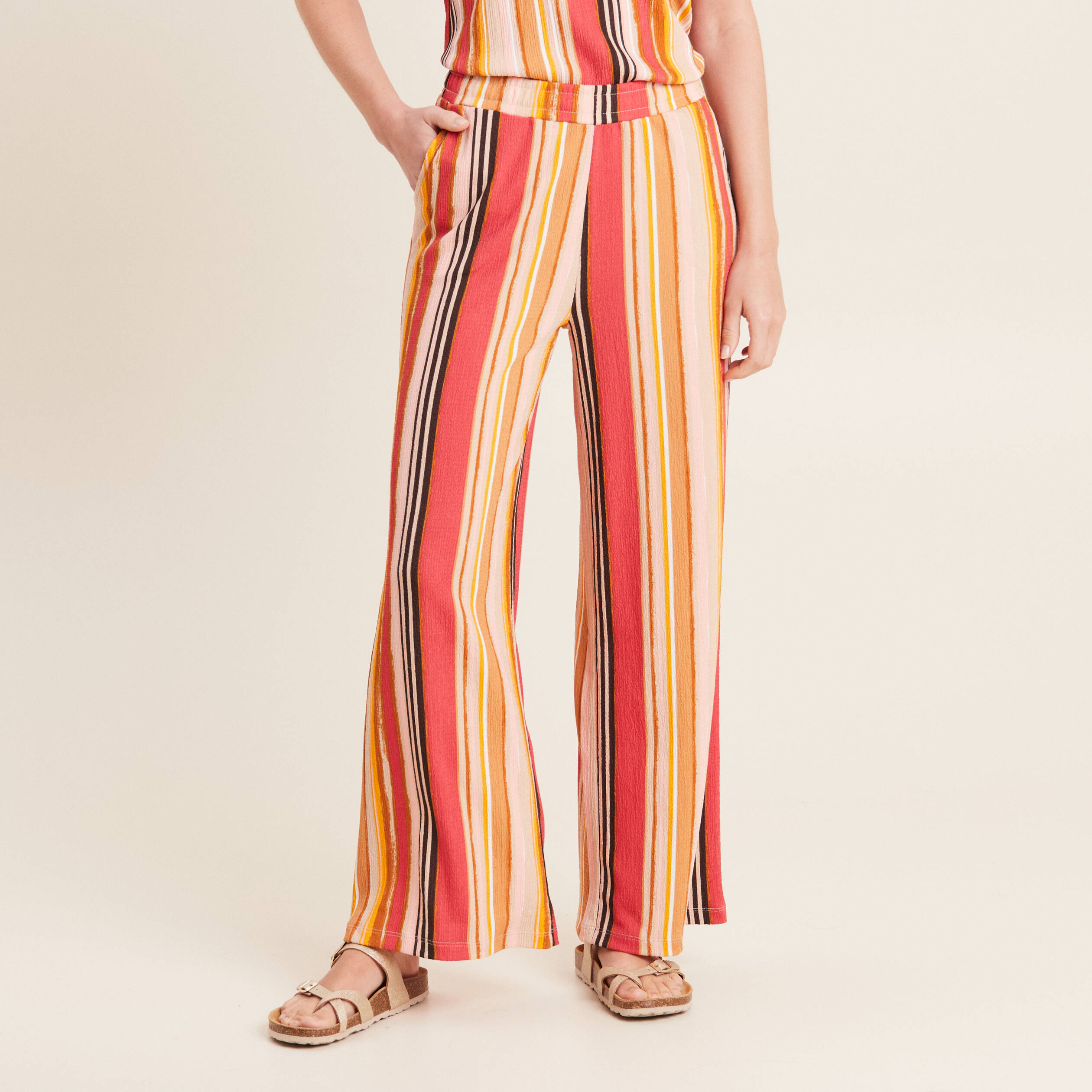 Pantalon flou 7/8ème rose cerise femme