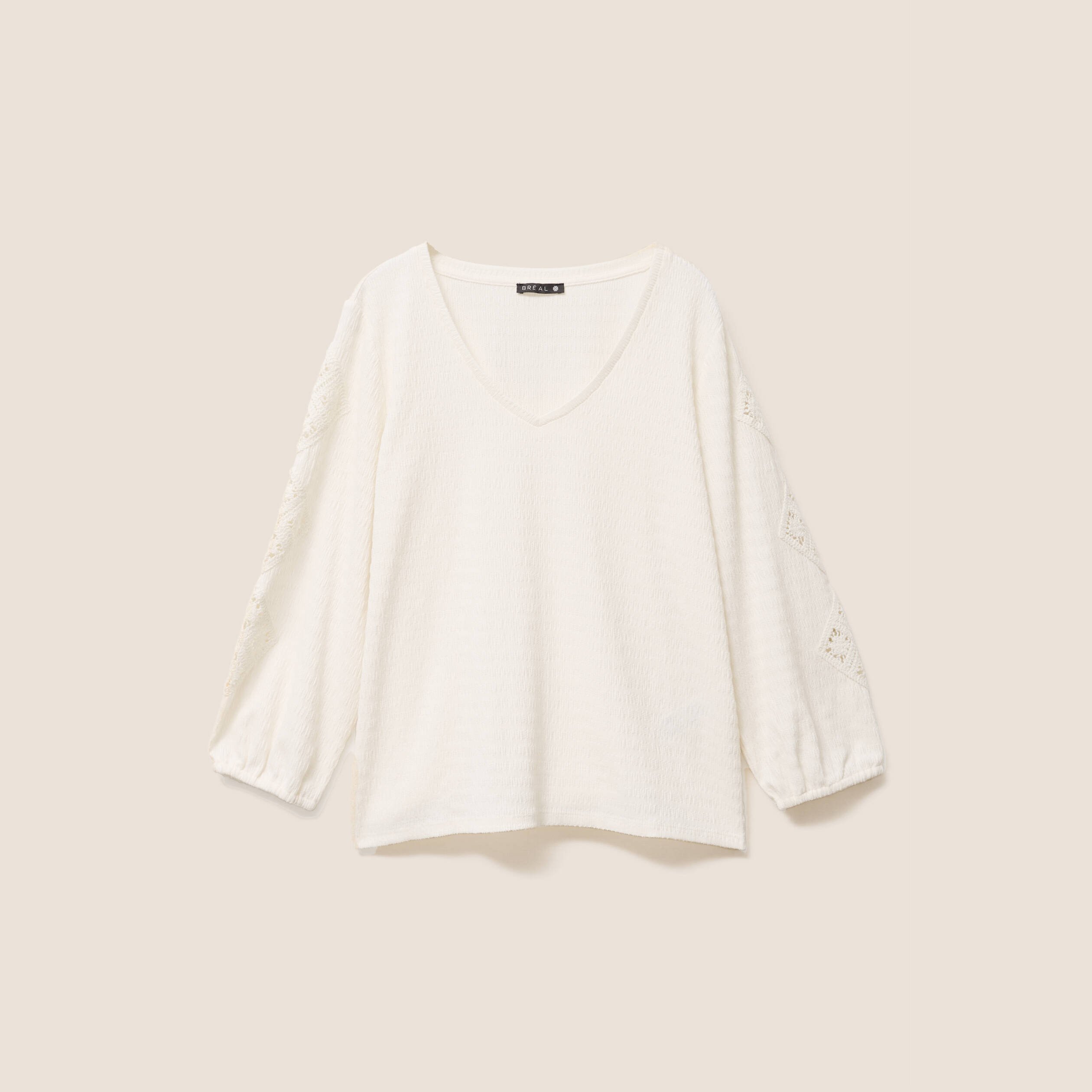 blouse macrame col v manches 34 ecru femme blouse macramé col V manches 3/4 ecru femme