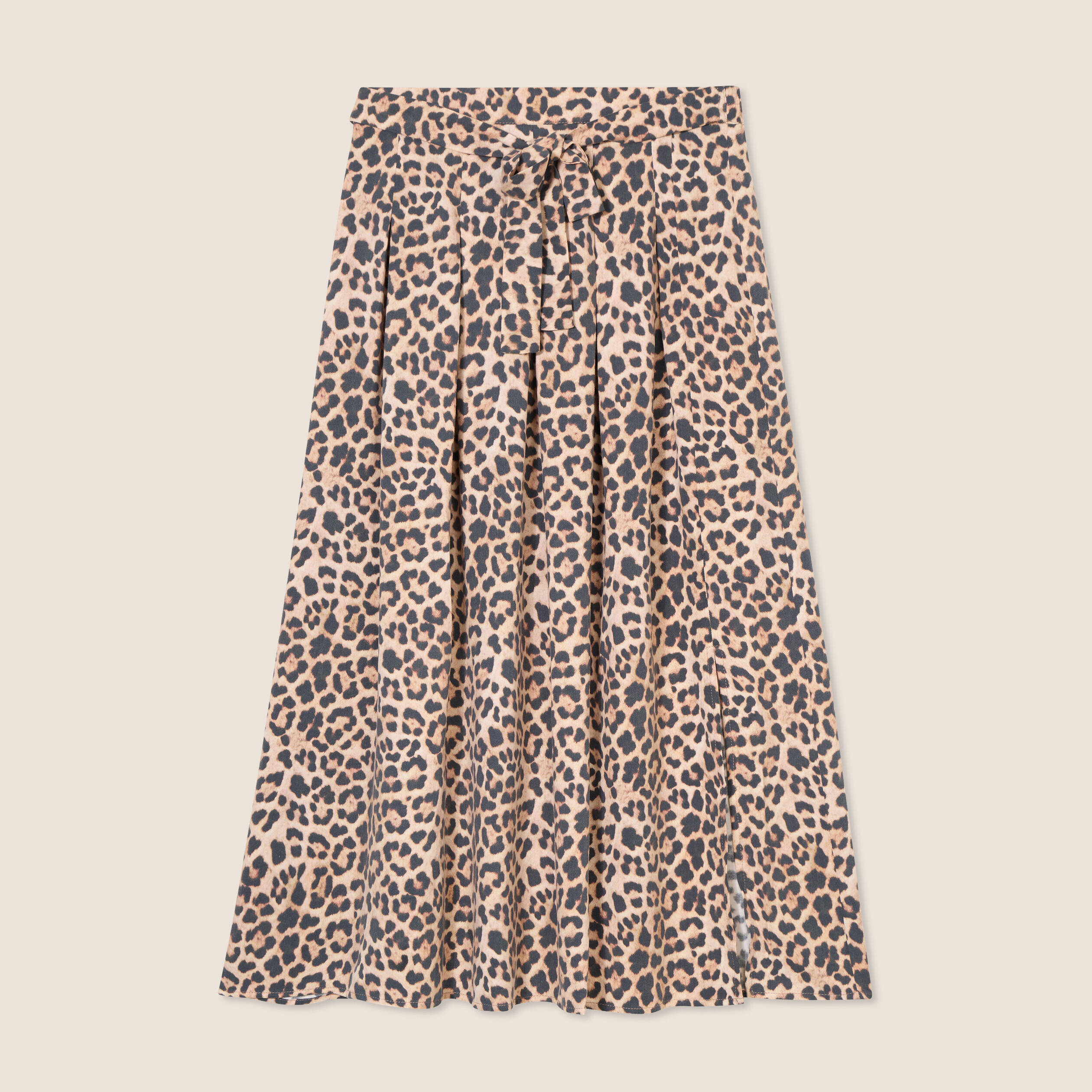 Jupe midi évasée plissée sable femme