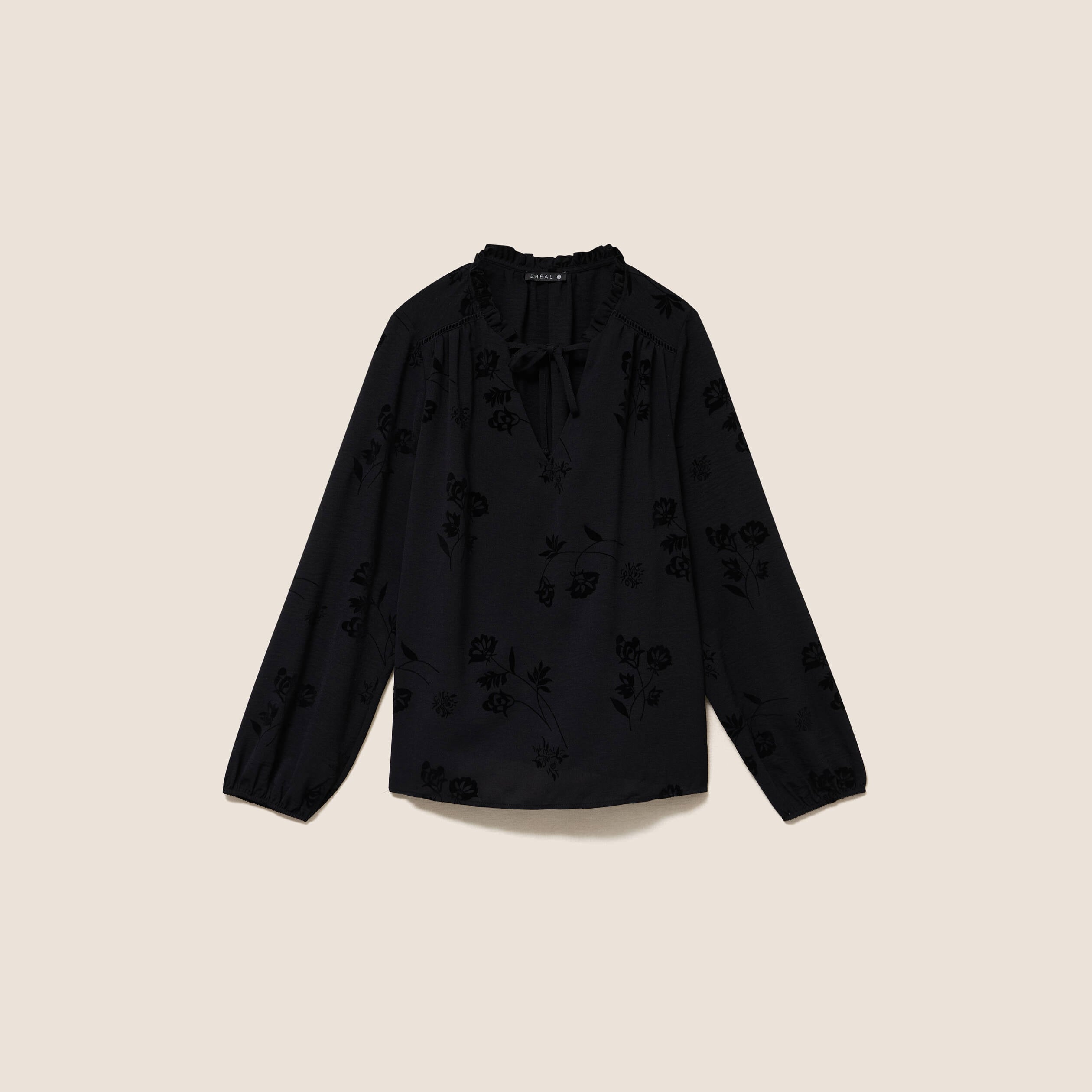 Blouse fluide manches longues noir femme