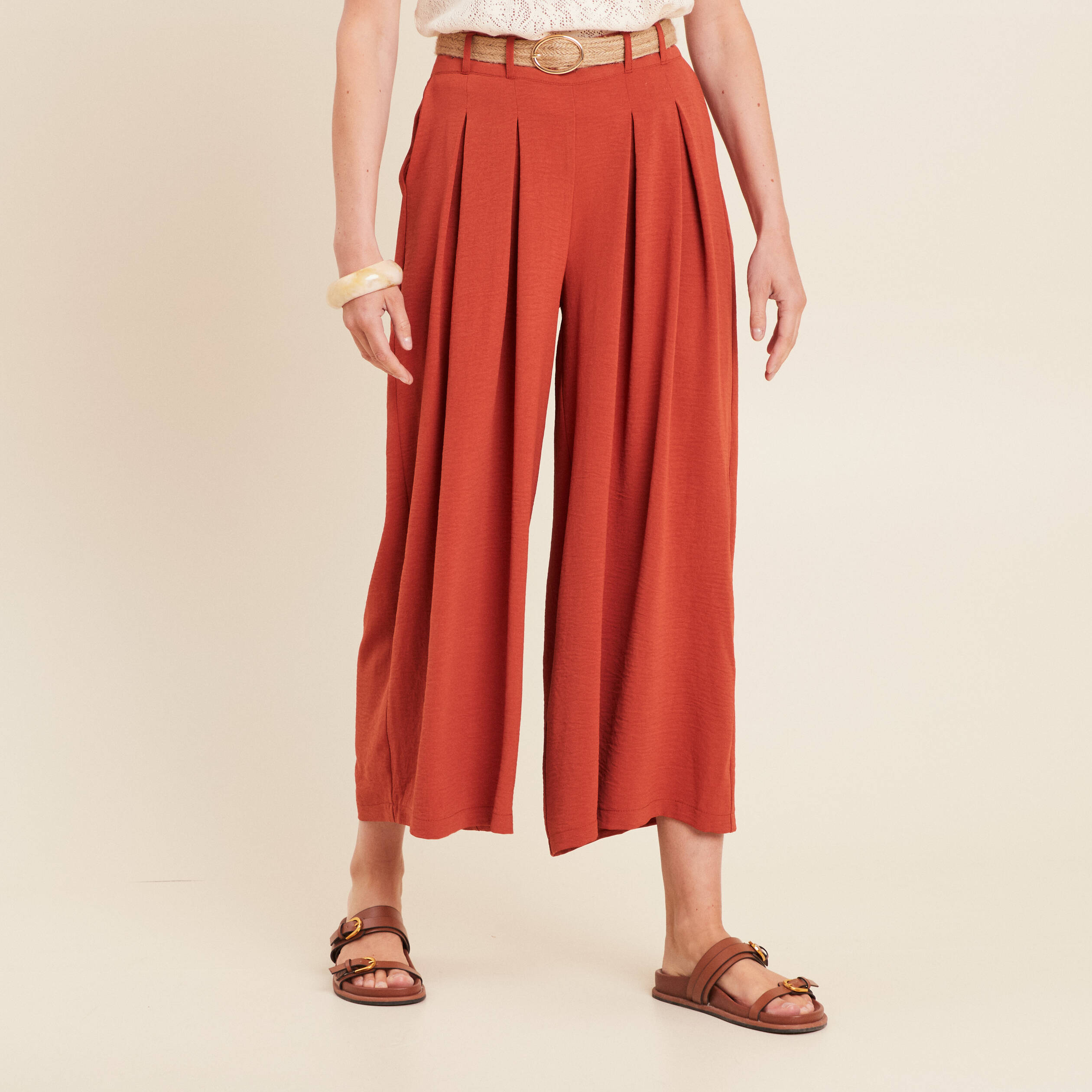 pantalon jupe culotte large vieux rose femme Pantalon jupe-culotte large vieux rose femme