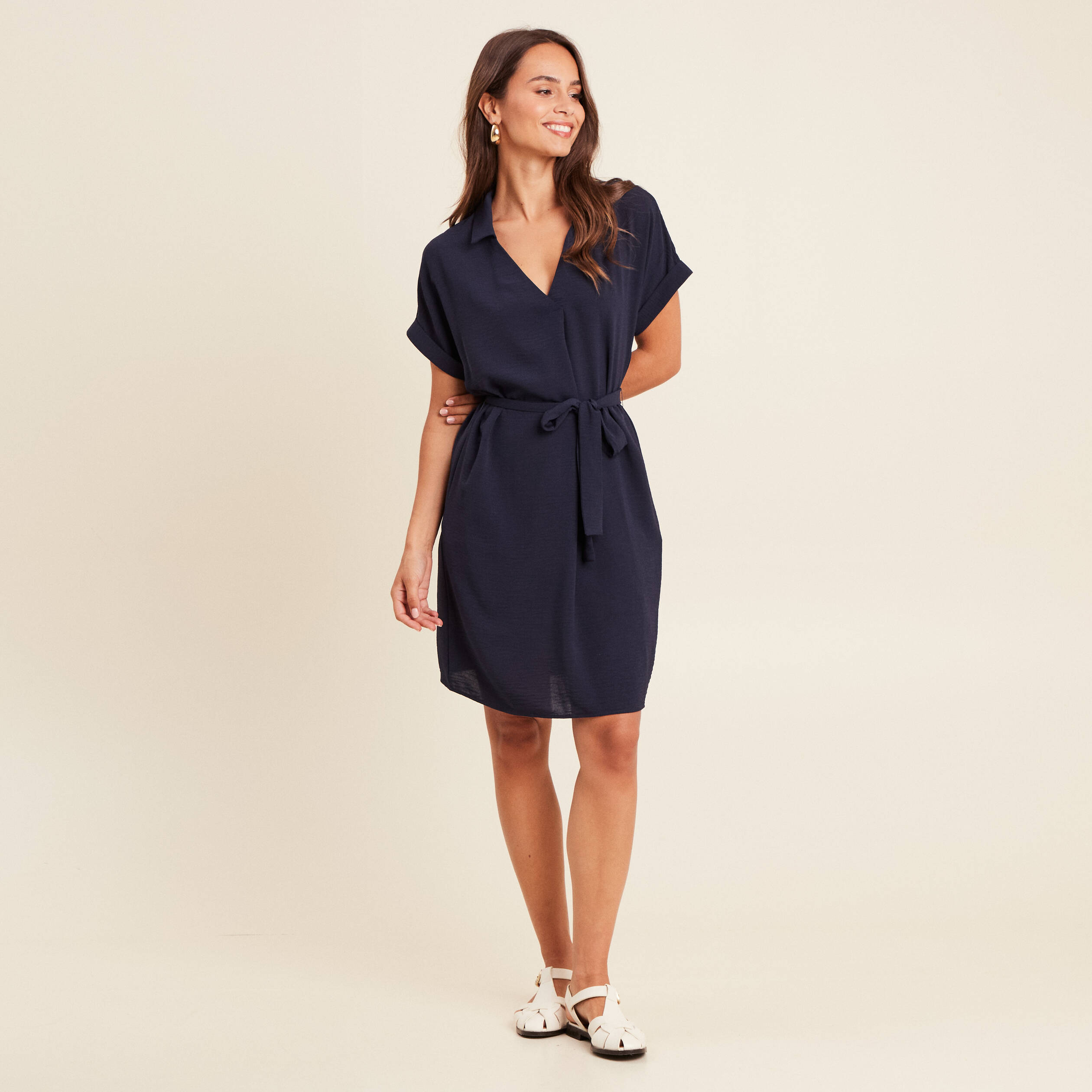 robe fluide manches courtes bleu marine femme Robe fluide manches courtes bleu marine femme