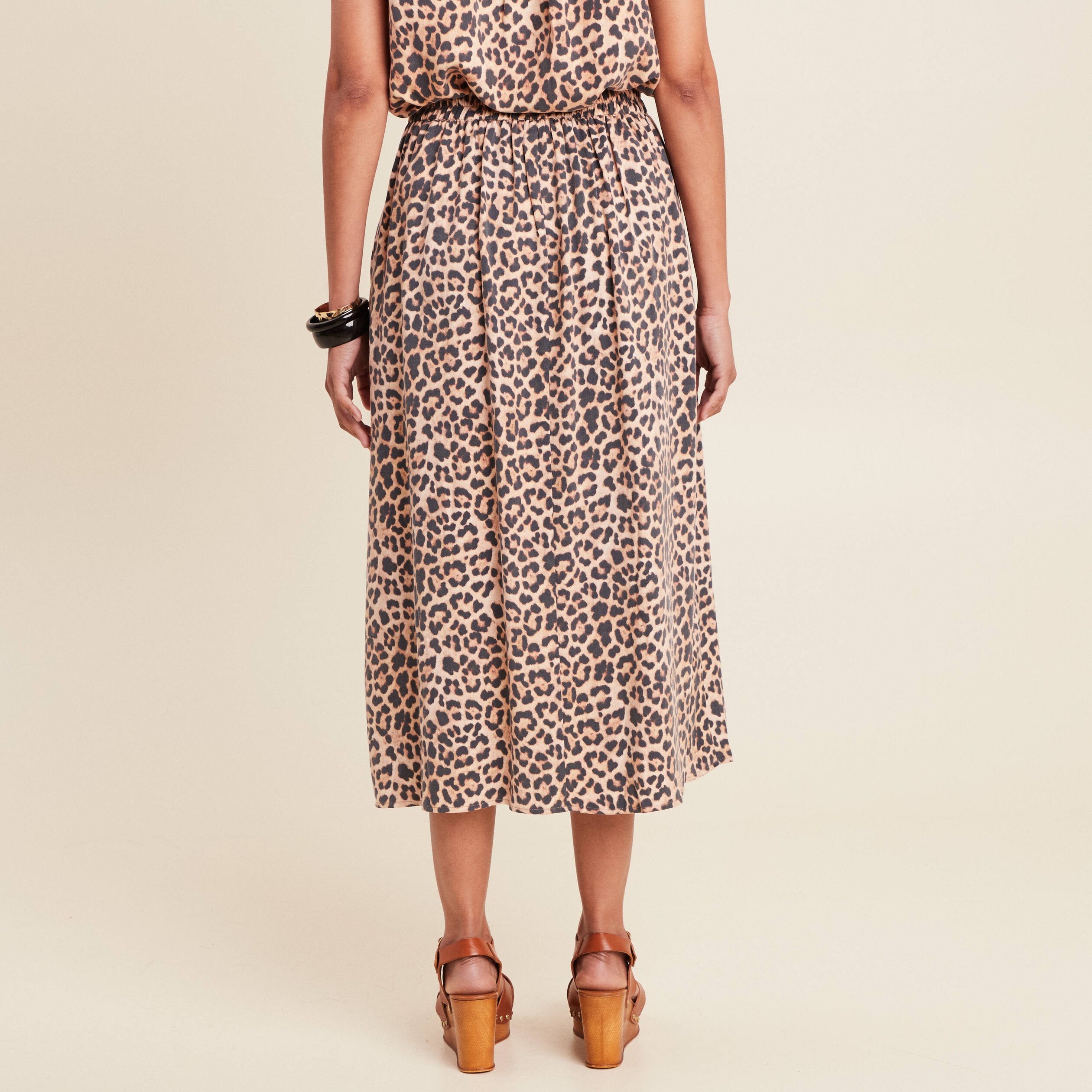 Jupe midi évasée plissée sable femme