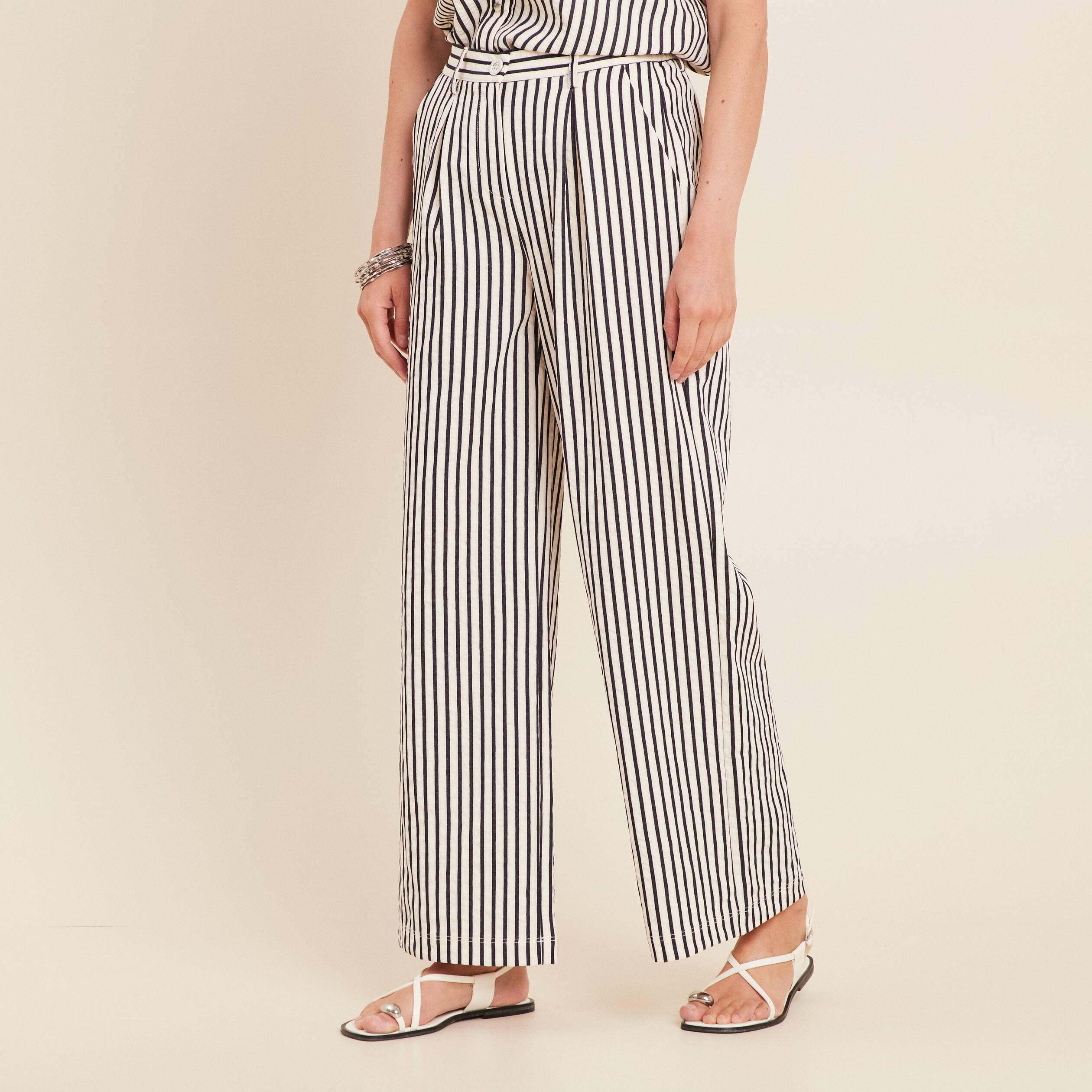 Pantalon large taille haute bleu foncé femme