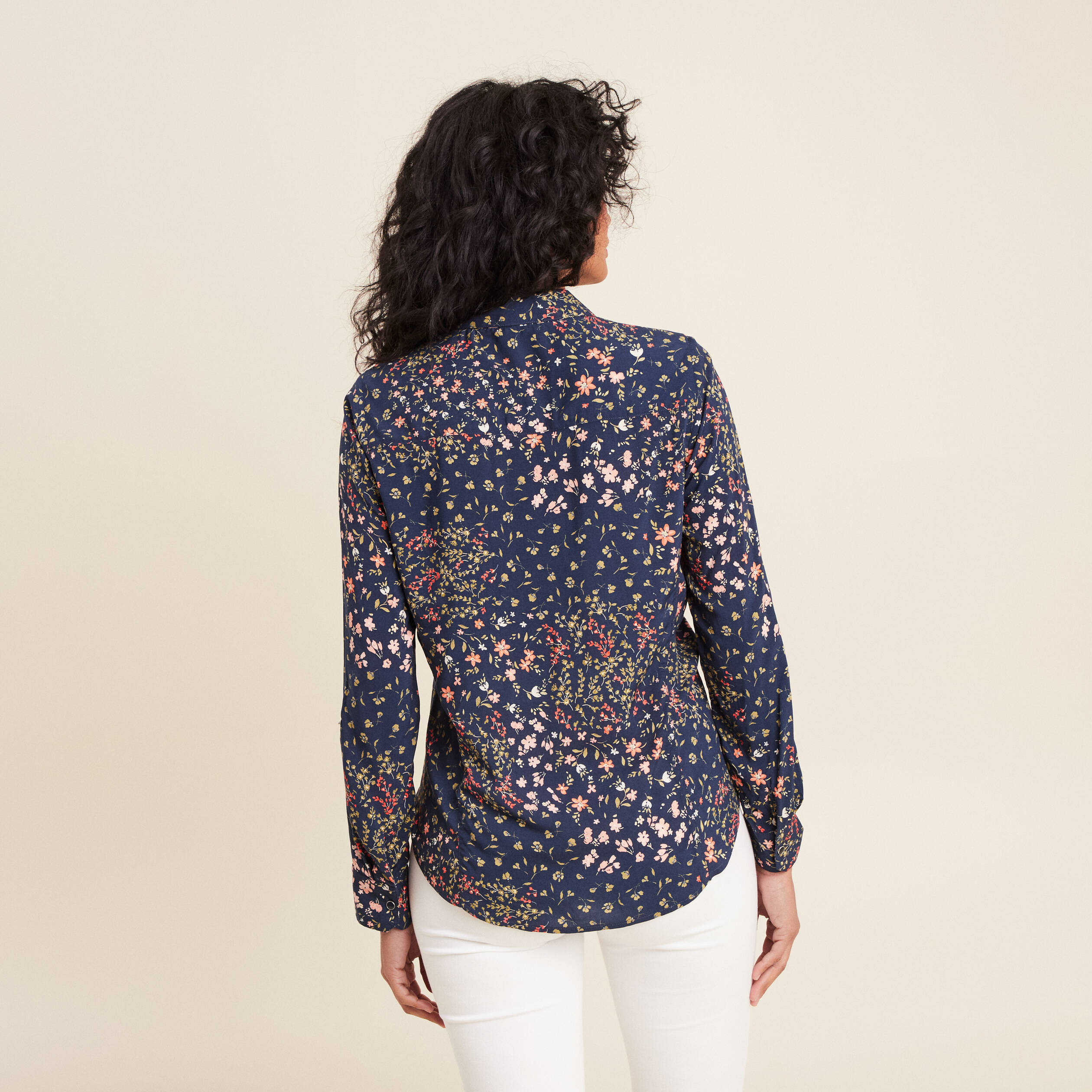 Chemise manches longues bleu marine femme