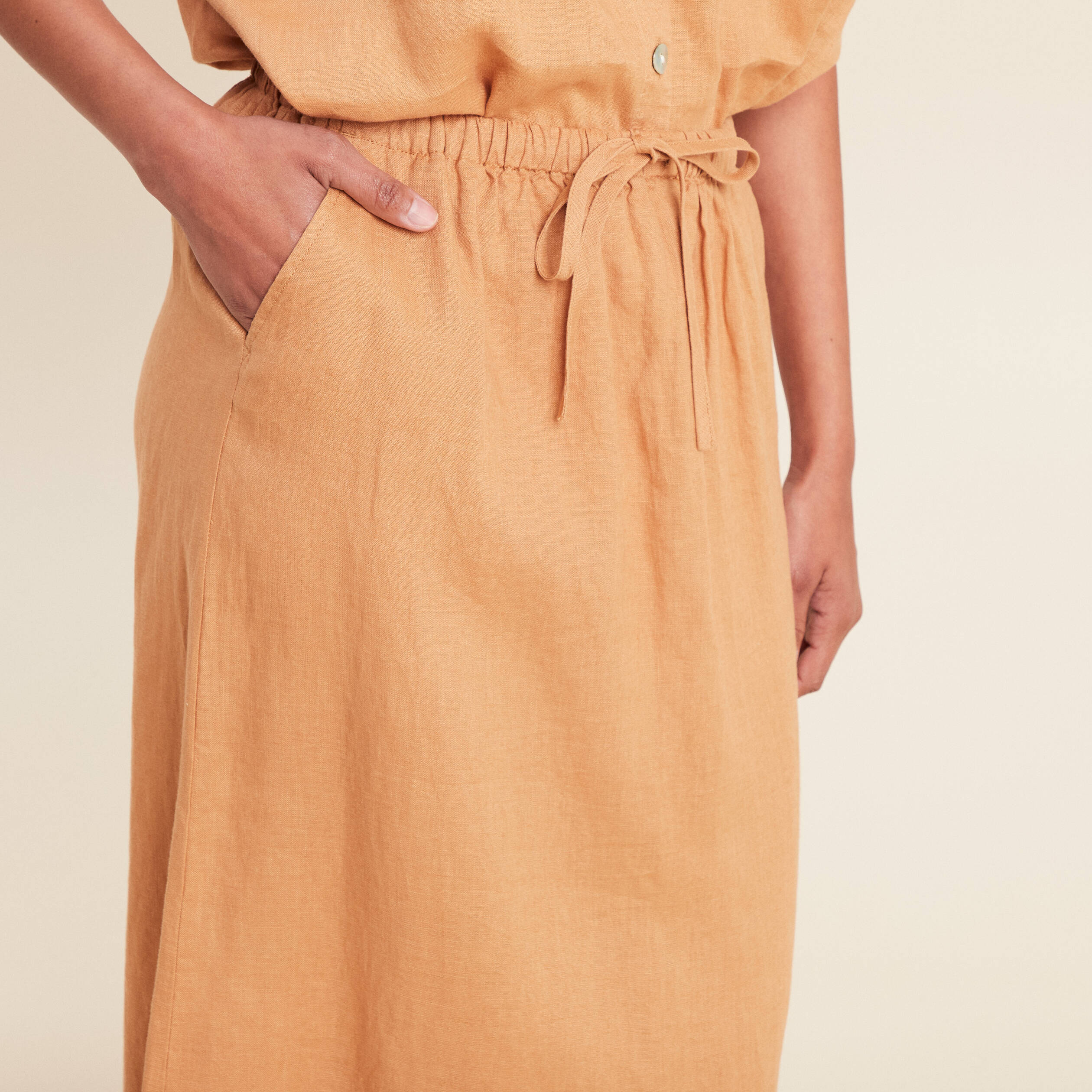 Jupe longue trapèze beige femme