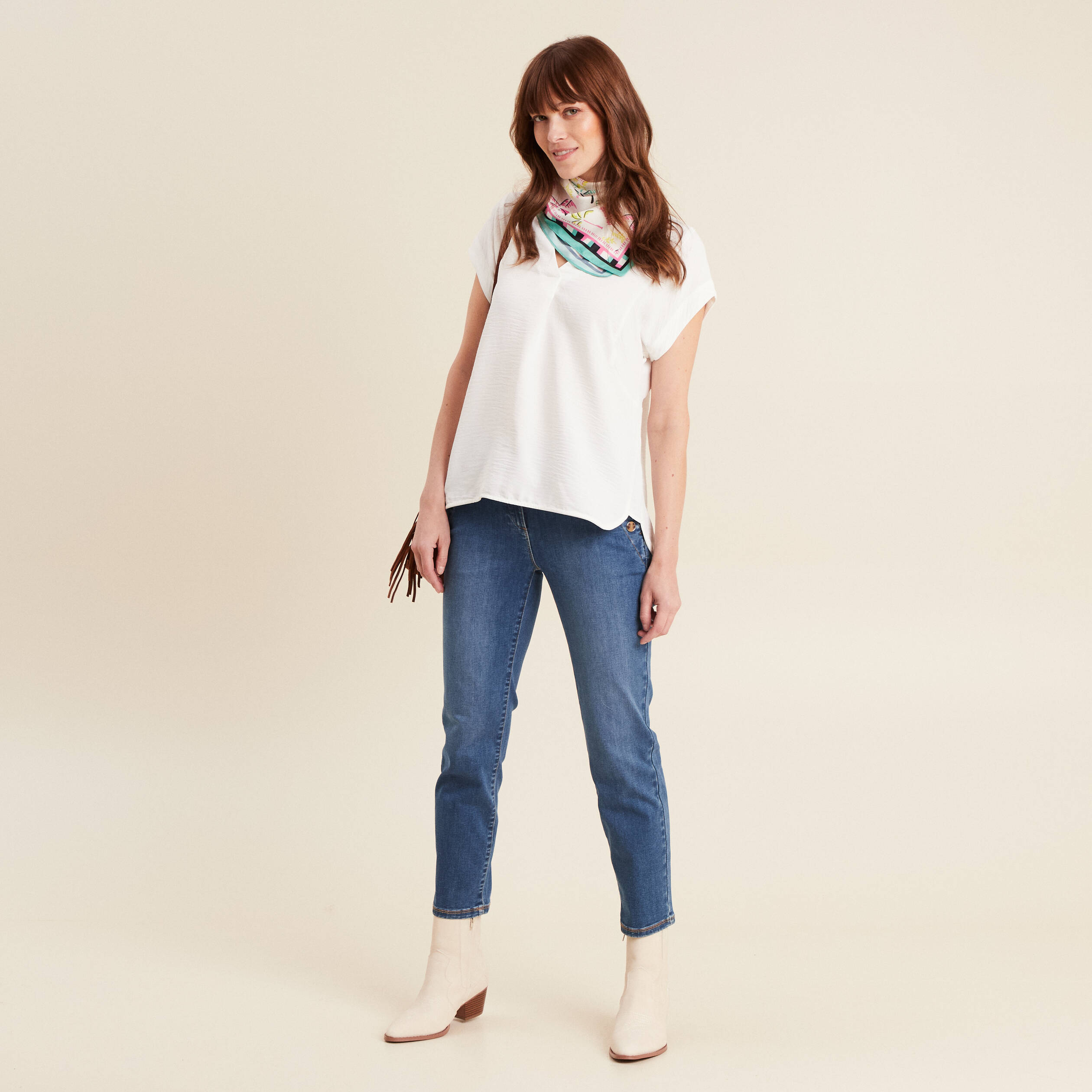 Jean droit 7/8ème à pont denim stone femme